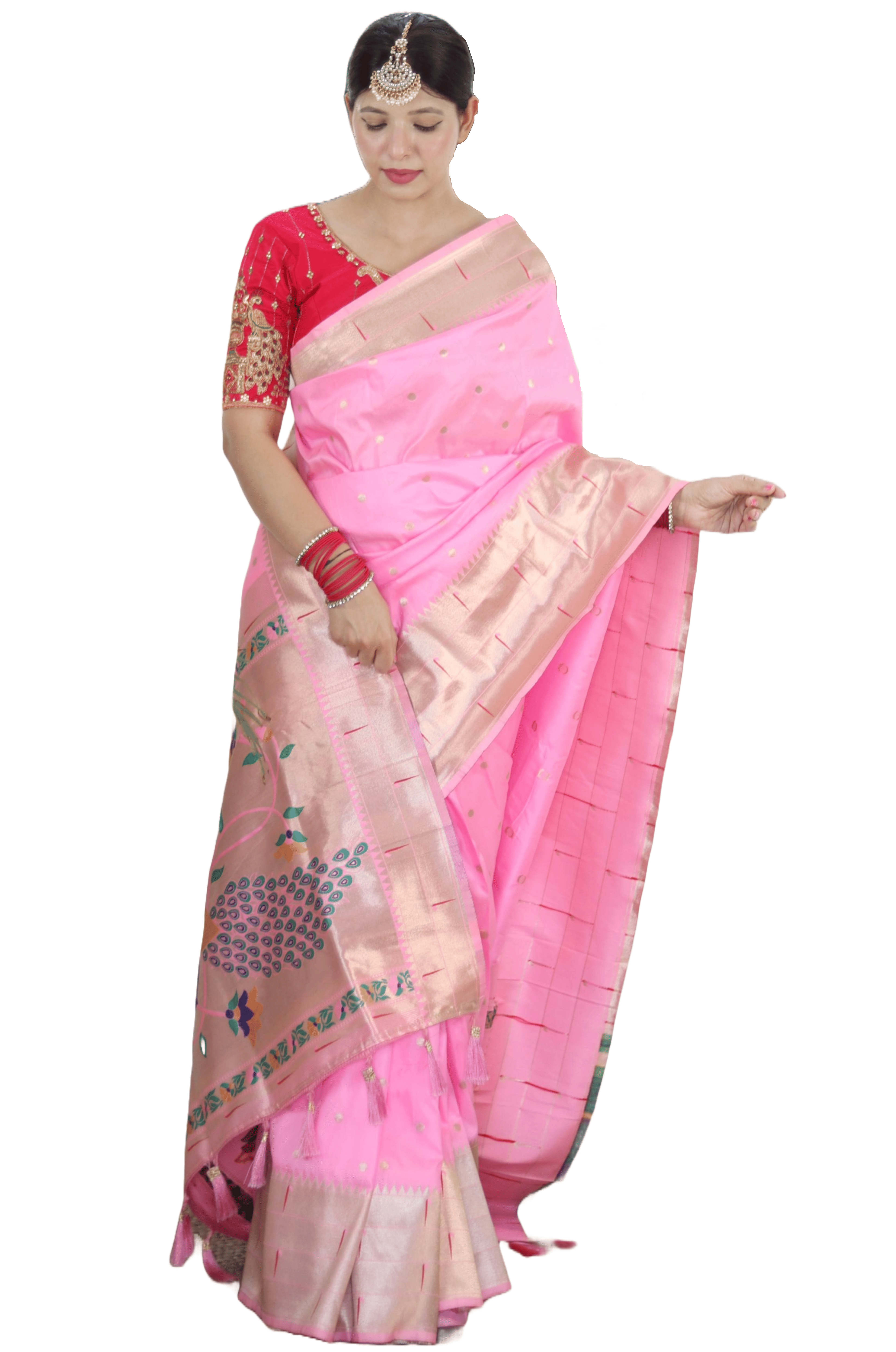 Rangtulika Ethnics Silk Woven Banarasi saree With Unstitched Blouse Piece ( Pink ) Rangtulika Ethnics Silk Woven Banarasi saree With Unstitched Blouse Piece ( Pink )
