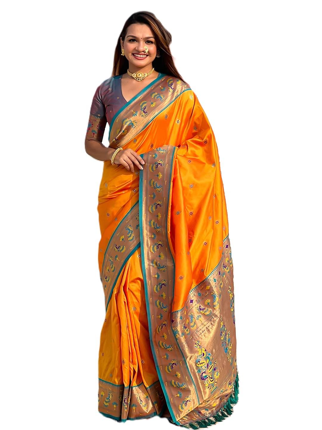     			Rangtulika Ethnics Silk Woven Banarasi saree With Unstitched Blouse Piece ( Orange )