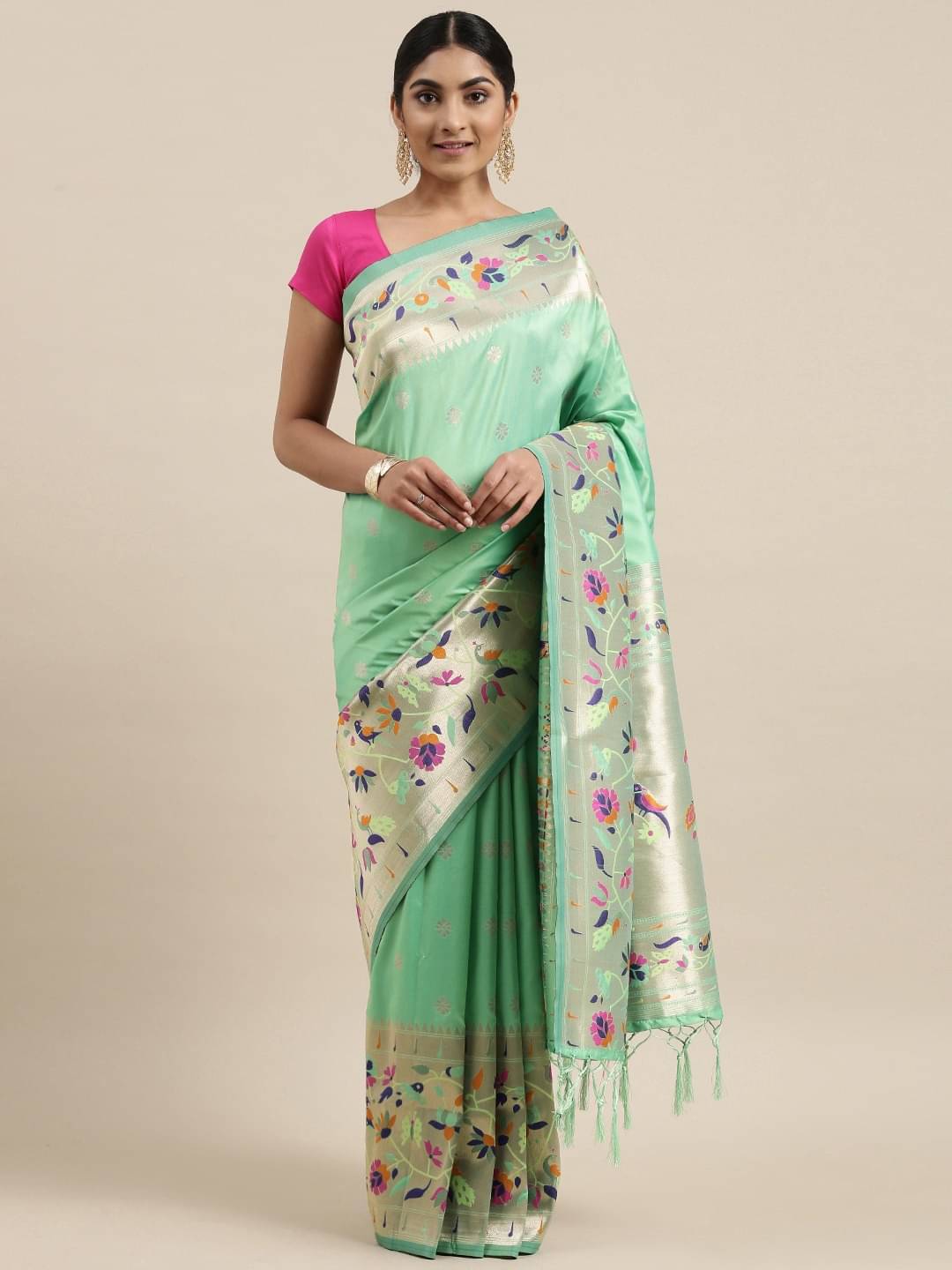    			Rangtulika Ethnics Silk Woven Banarasi saree With Unstitched Blouse Piece ( Light Green )