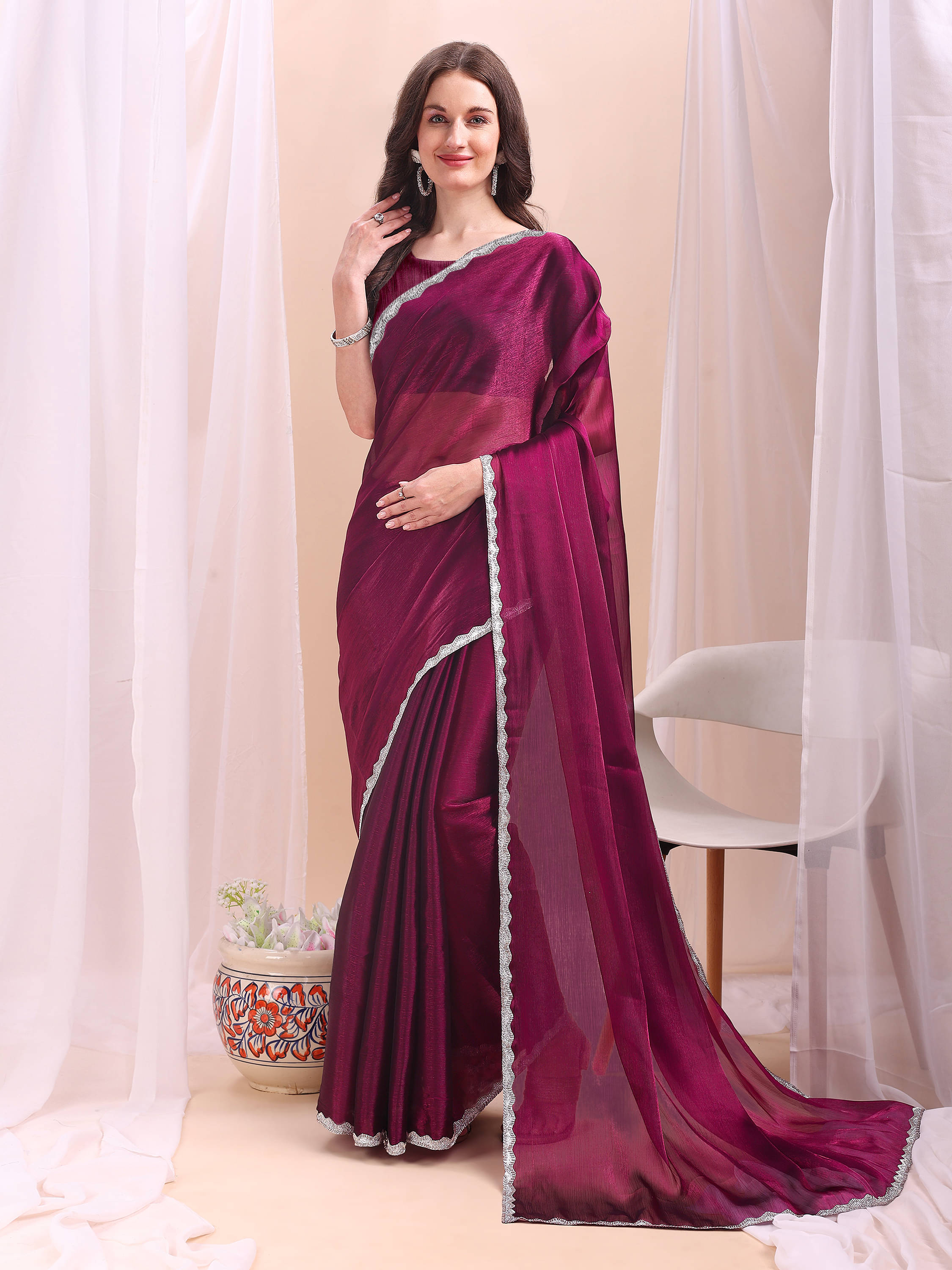 XOOM LADY Zimmy Choo Solid Saree With Unstitched Blouse Piece ( Wine ) XOOM LADY Zimmy Choo Solid Saree With Unstitched Blouse Piece ( Wine )