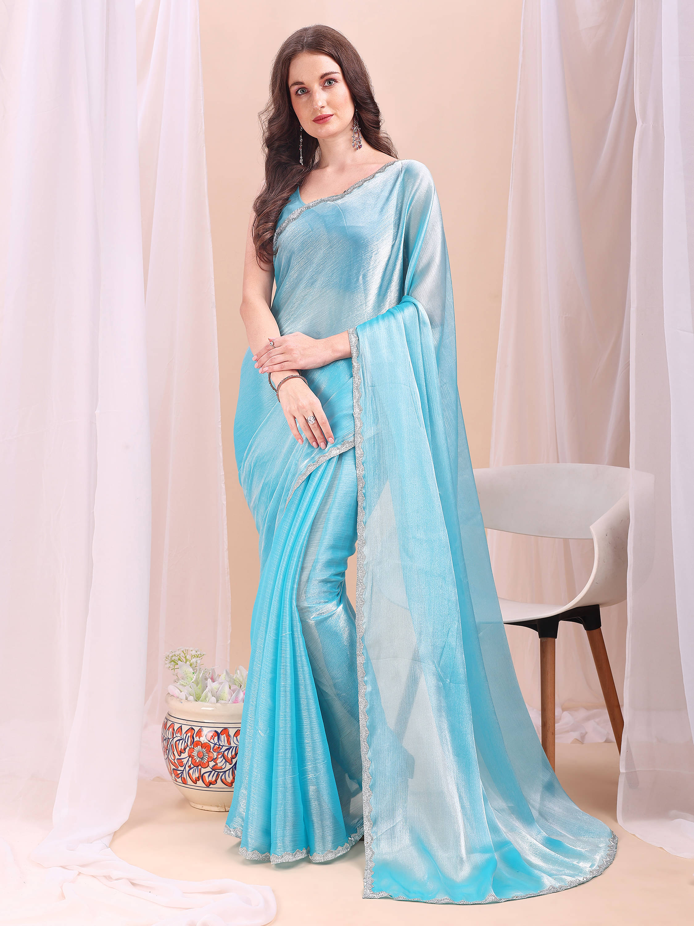 XOOM LADY Zimmy Choo Solid Saree With Unstitched Blouse Piece ( Sky Blue ) XOOM LADY Zimmy Choo Solid Saree With Unstitched Blouse Piece ( Sky Blue )