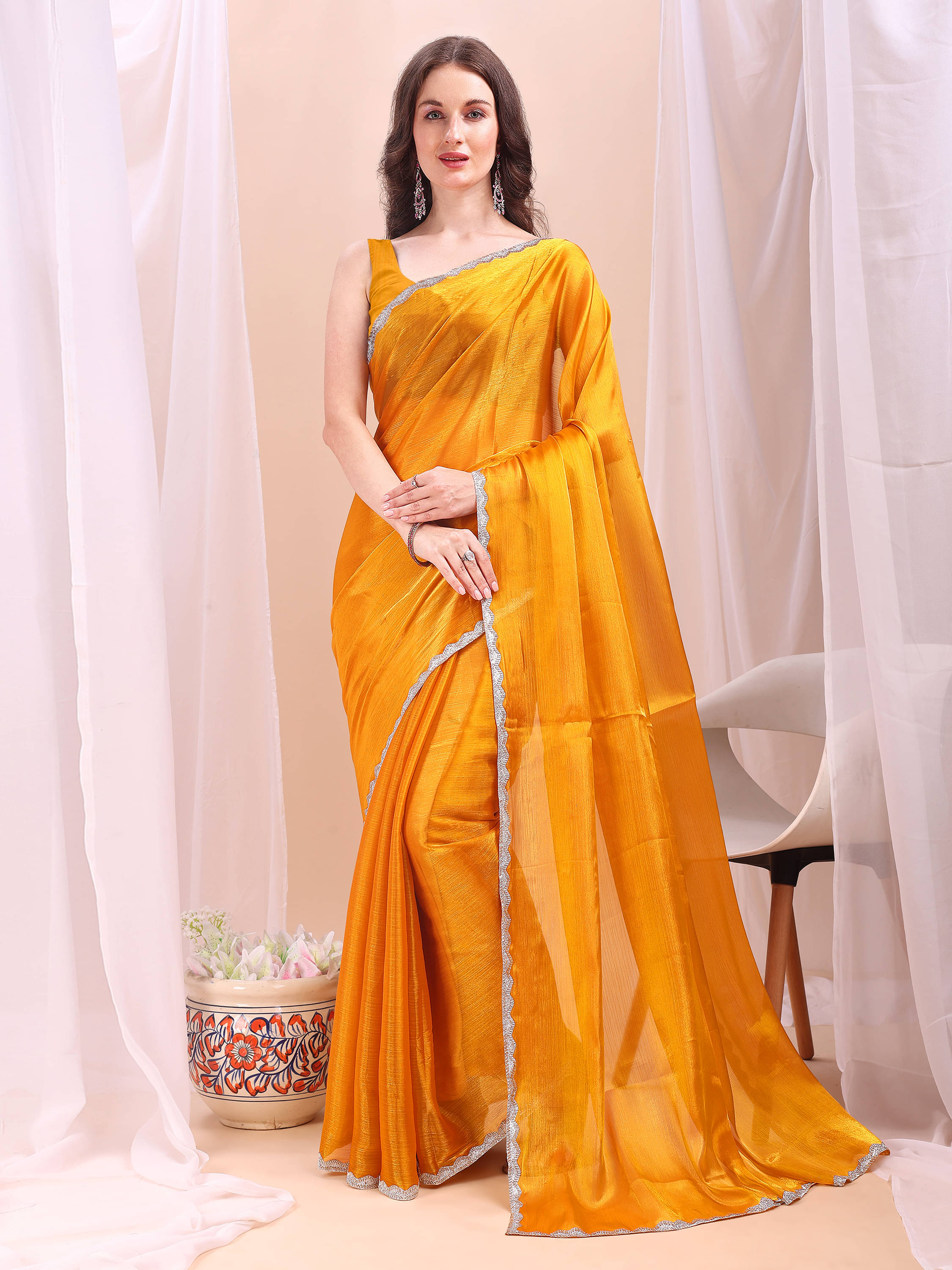 XOOM LADY Zimmy Choo Solid Saree With Unstitched Blouse Piece ( Yellow ) XOOM LADY Zimmy Choo Solid Saree With Unstitched Blouse Piece ( Yellow )