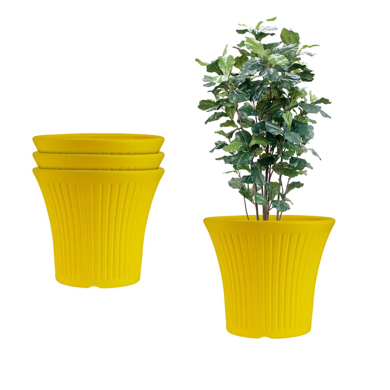 12-Inch (30.48 cm) Tancy Flower Pot | Round Shape, Set of 4, Yellow Planter for Indoor & Outdoor | UV-Resistant, Lightweight Plastic Pots| Ideal for Flowers, Herbs, and Small Plants 12-Inch (30.48 cm) Tancy Flower Pot | Round Shape, Set of 4, Yellow Planter for Indoor & Outdoor | UV-Resistant, Lightweight Plastic Pots| Ideal for Flowers, Herbs, and Small Plants