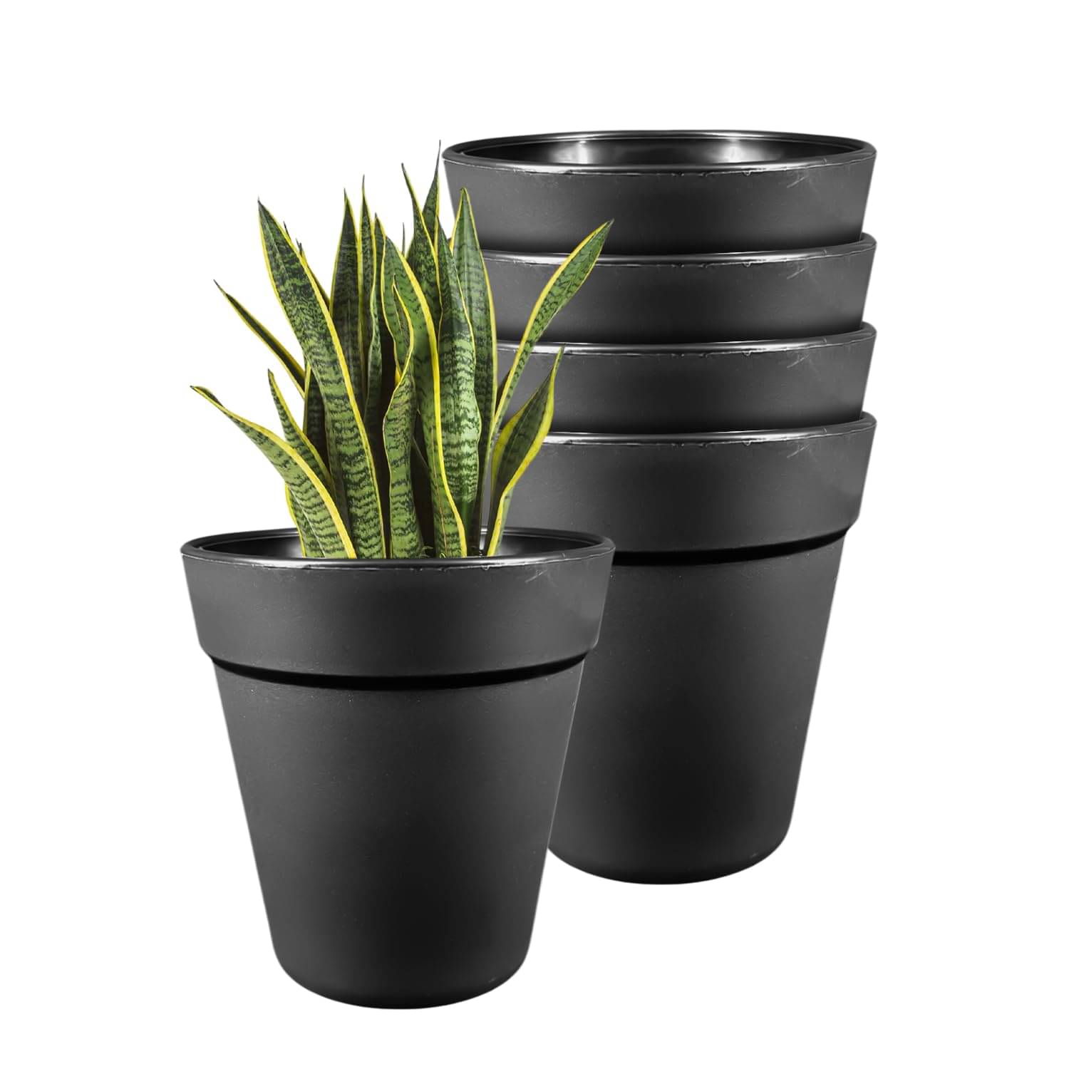     			4 Inch (10.16 cm) Round Shape Black Excal Flower Pot Set of 5 Plastic Planter - Perfect Use for Home/Office/Balcony/Indoor and Outdoor Versatile