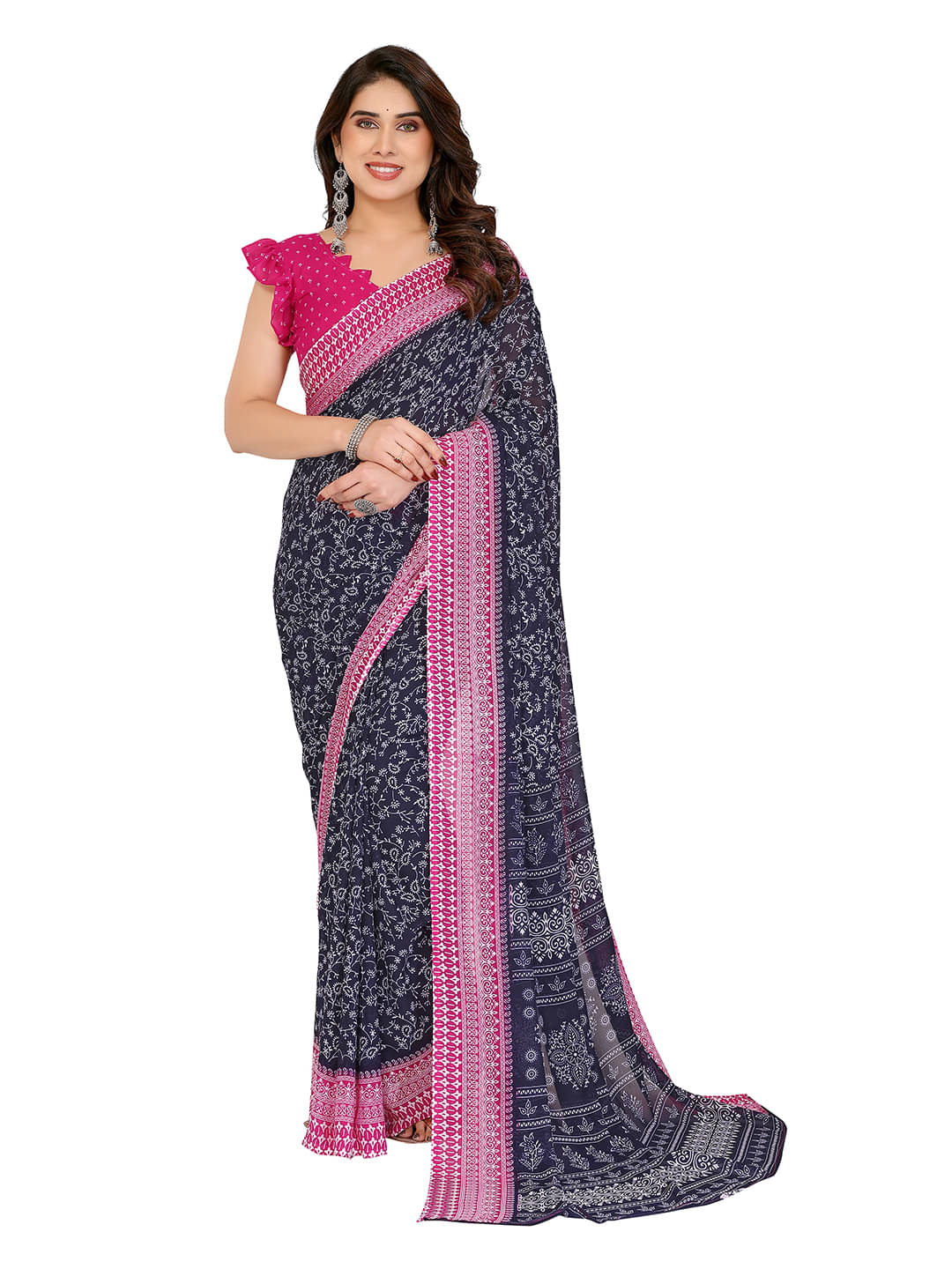 ANAND SAREES Georgette Printed Ilkal Saree With Unstitched Blouse Piece ( Blue ) ANAND SAREES Georgette Printed Ilkal Saree With Unstitched Blouse Piece ( Blue )