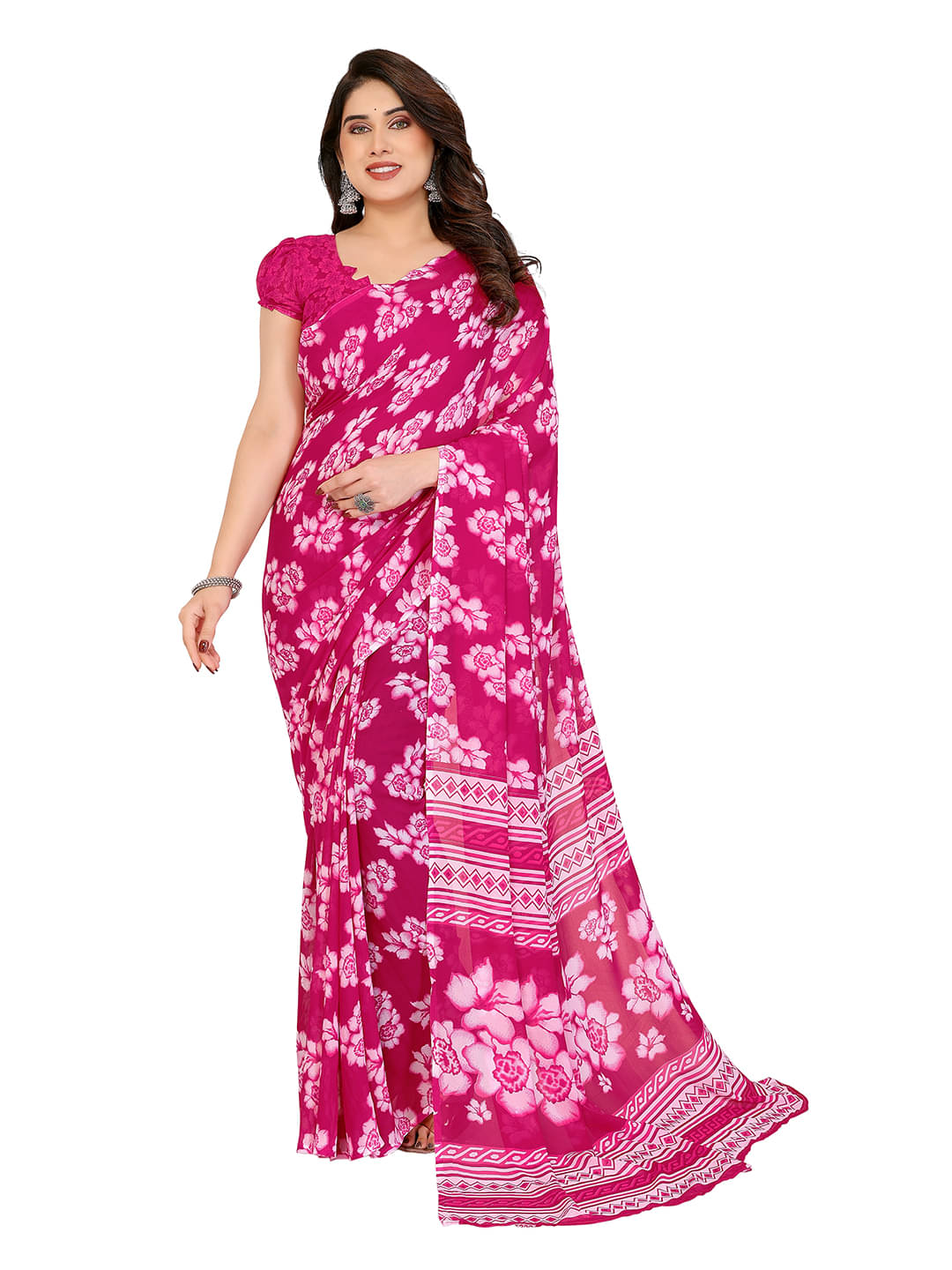     			ANAND SAREES Georgette Printed Ilkal Saree With Unstitched Blouse Piece ( Pink )