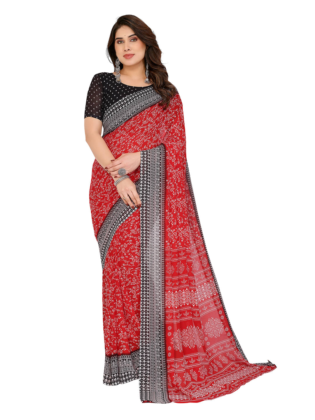 ANAND SAREES Georgette Printed Ilkal Saree With Unstitched Blouse Piece ( Red ) ANAND SAREES Georgette Printed Ilkal Saree With Unstitched Blouse Piece ( Red )