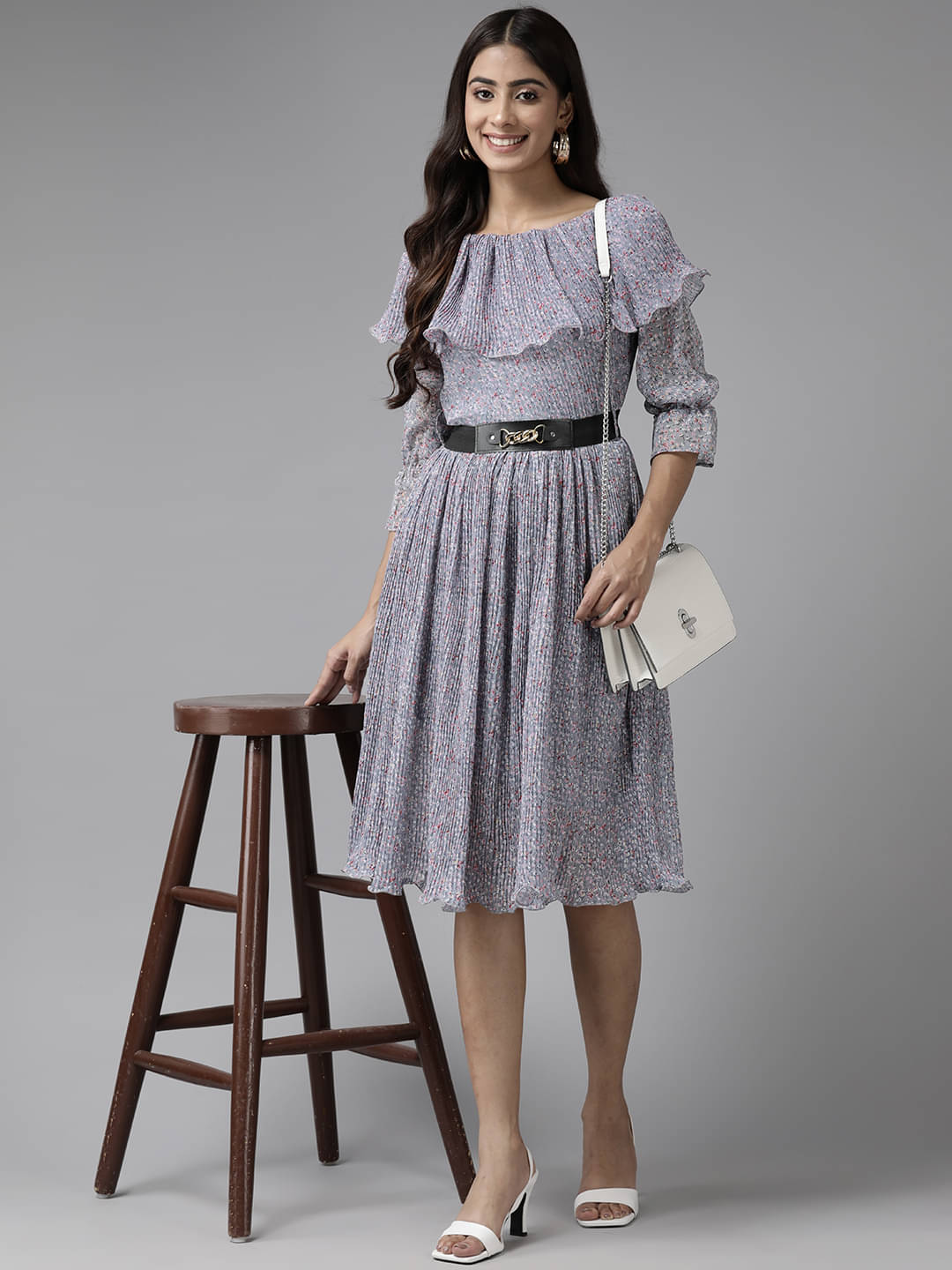     			Aarika Women Georgette Printed Fit & Flare Dress ( Grey )