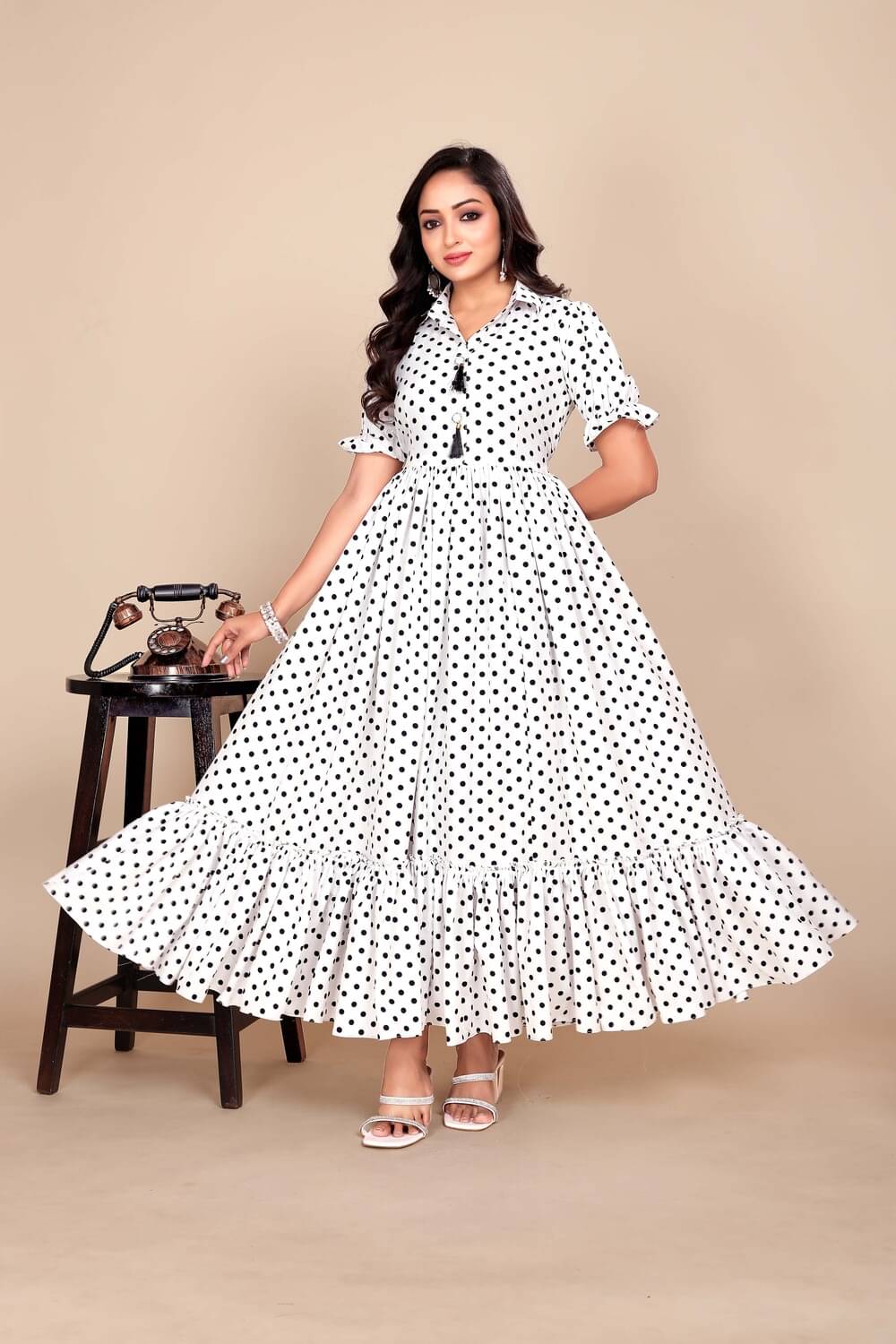     			Ayesha Fashion Women Crepe Printed Fit & Flare Dress ( White )