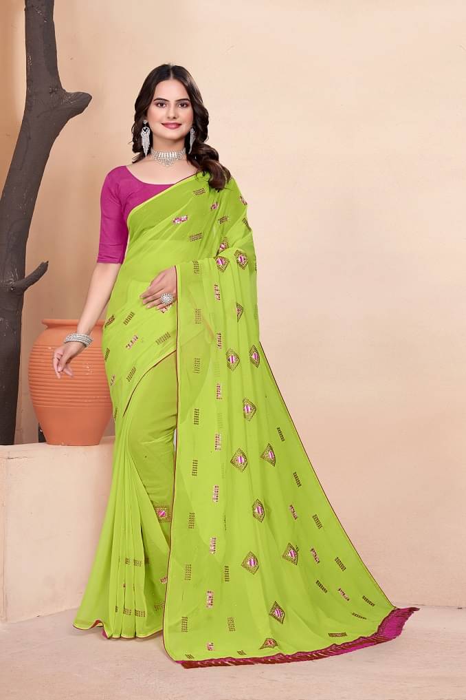 BATHANI CREATION Georgette Embroidered Bhagalpuri Saree With Unstitched Blouse Piece ( Green )     			BATHANI CREATION Georgette Embroidered Bhagalpuri Saree With Unstitched Blouse Piece ( Green )