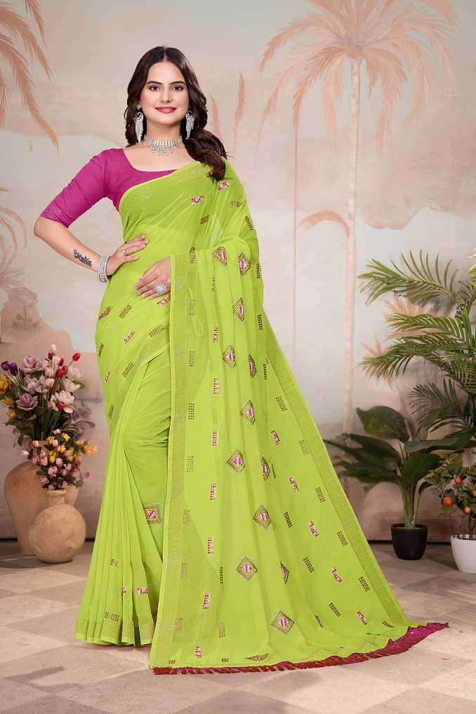 BATHANI CREATION Georgette Woven Bhagalpuri Saree With Unstitched Blouse Piece ( Light Green ) BATHANI CREATION Georgette Woven Bhagalpuri Saree With Unstitched Blouse Piece ( Light Green )