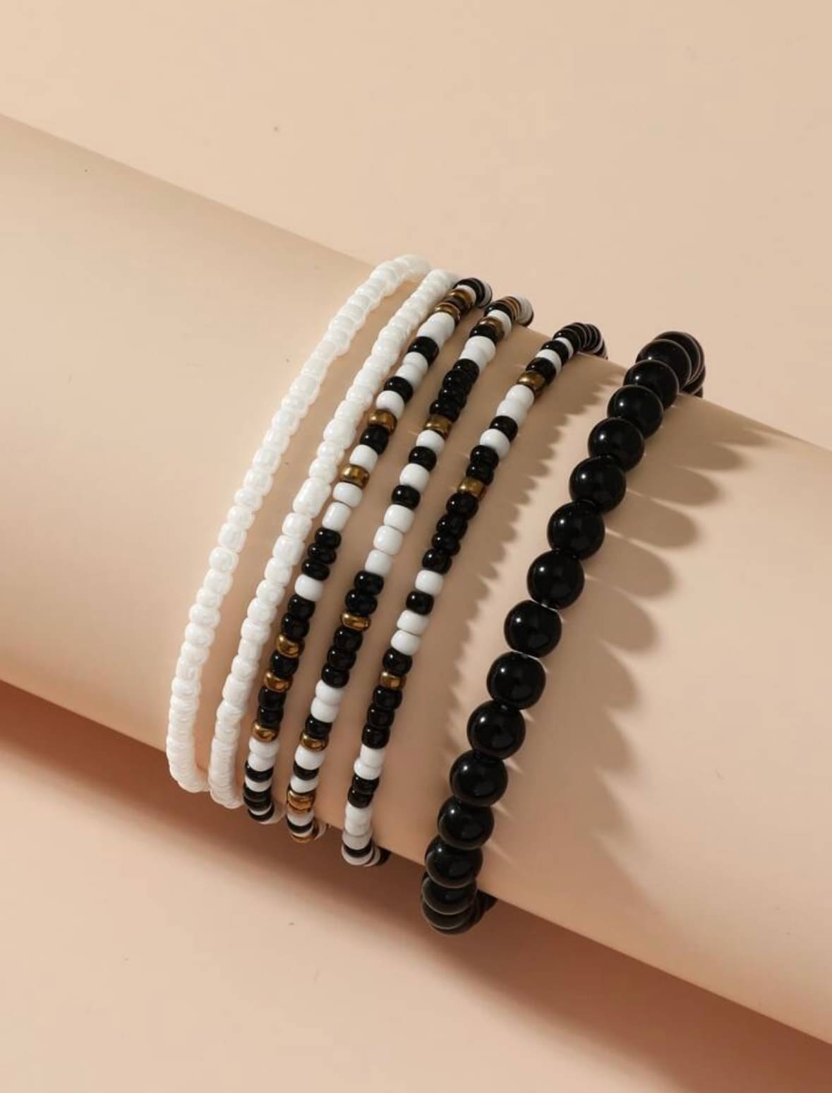     			Bead Jewel Black Bracelet ( Pack of 6 )