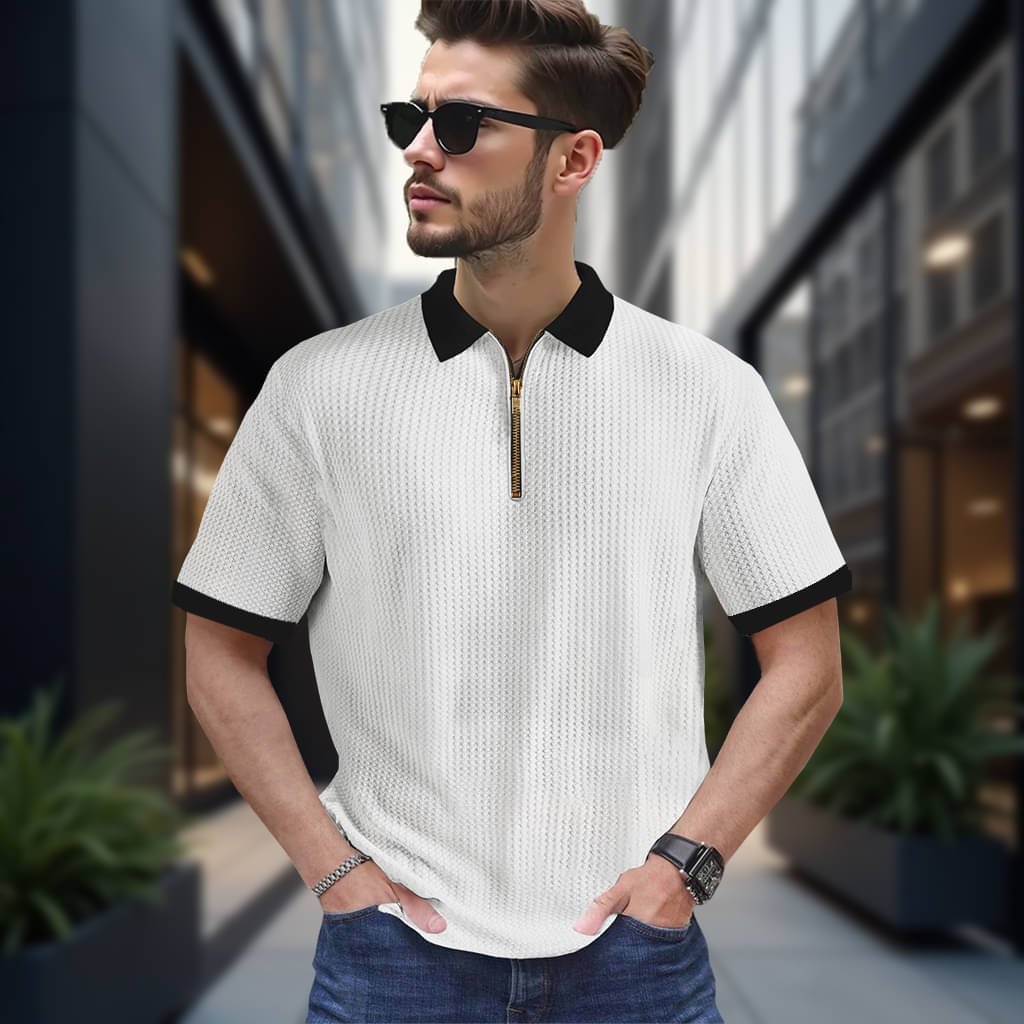 CONWAY Men Cotton Blend Regular Fit Self Design T-Shirt ( White ) CONWAY Men Cotton Blend Regular Fit Self Design T-Shirt ( White )
