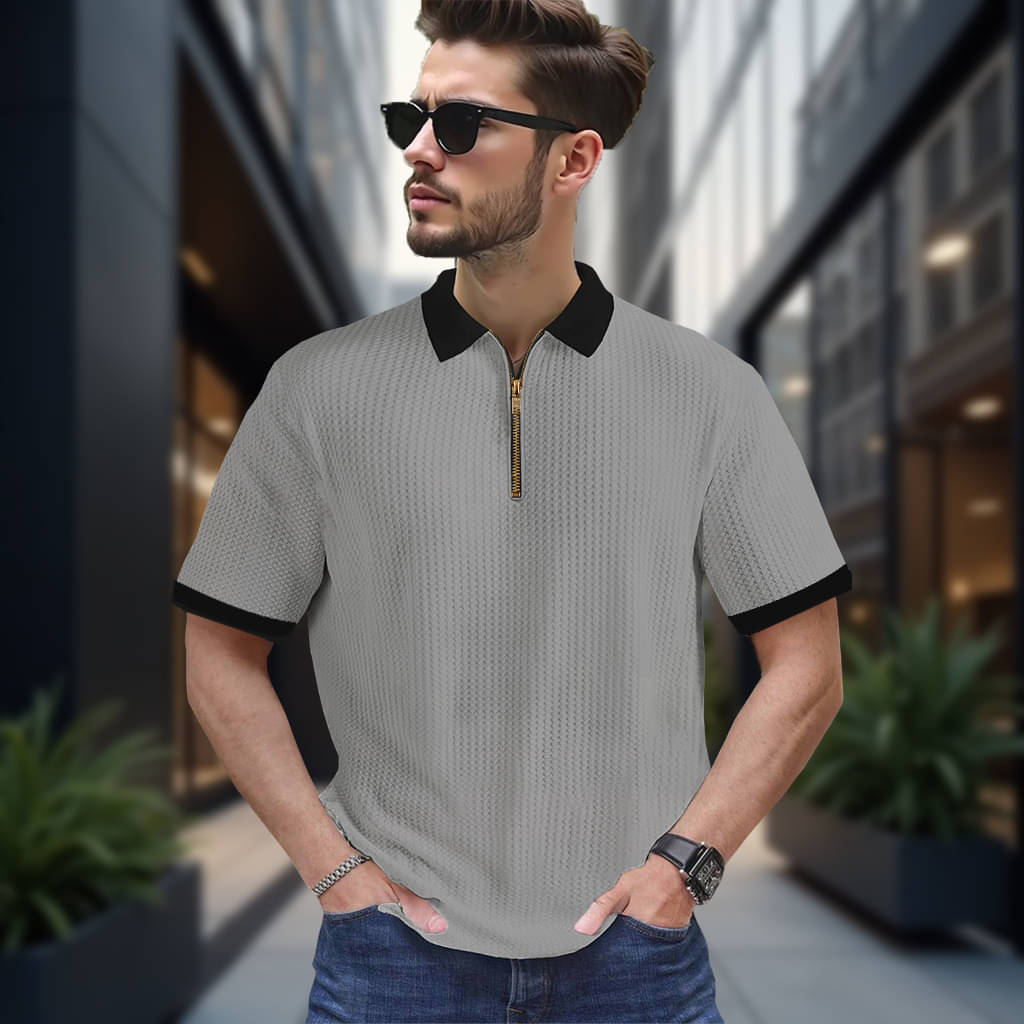     			CONWAY Men Cotton Blend Regular Fit Self Design T-Shirt ( Grey )