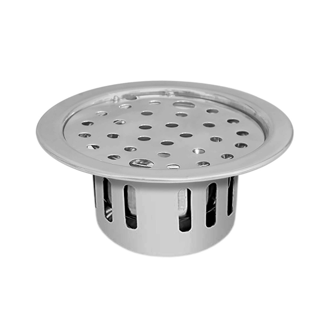 COSSIMO Stainless Steel 5" Inch Holly Round Plain with Anti Cockroach Water Drain Lock Jali for Bathroom & Kitchen (Pack of 1)