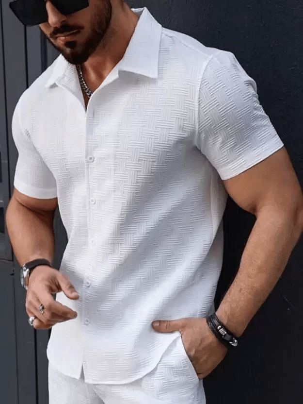 DEARISE Polyester Regular Fit Self Design Half Sleeves Men's Casual Shirt - White ( Pack of 1 )     			DEARISE Polyester Regular Fit Self Design Half Sleeves Men's Casual Shirt - White ( Pack of 1 )