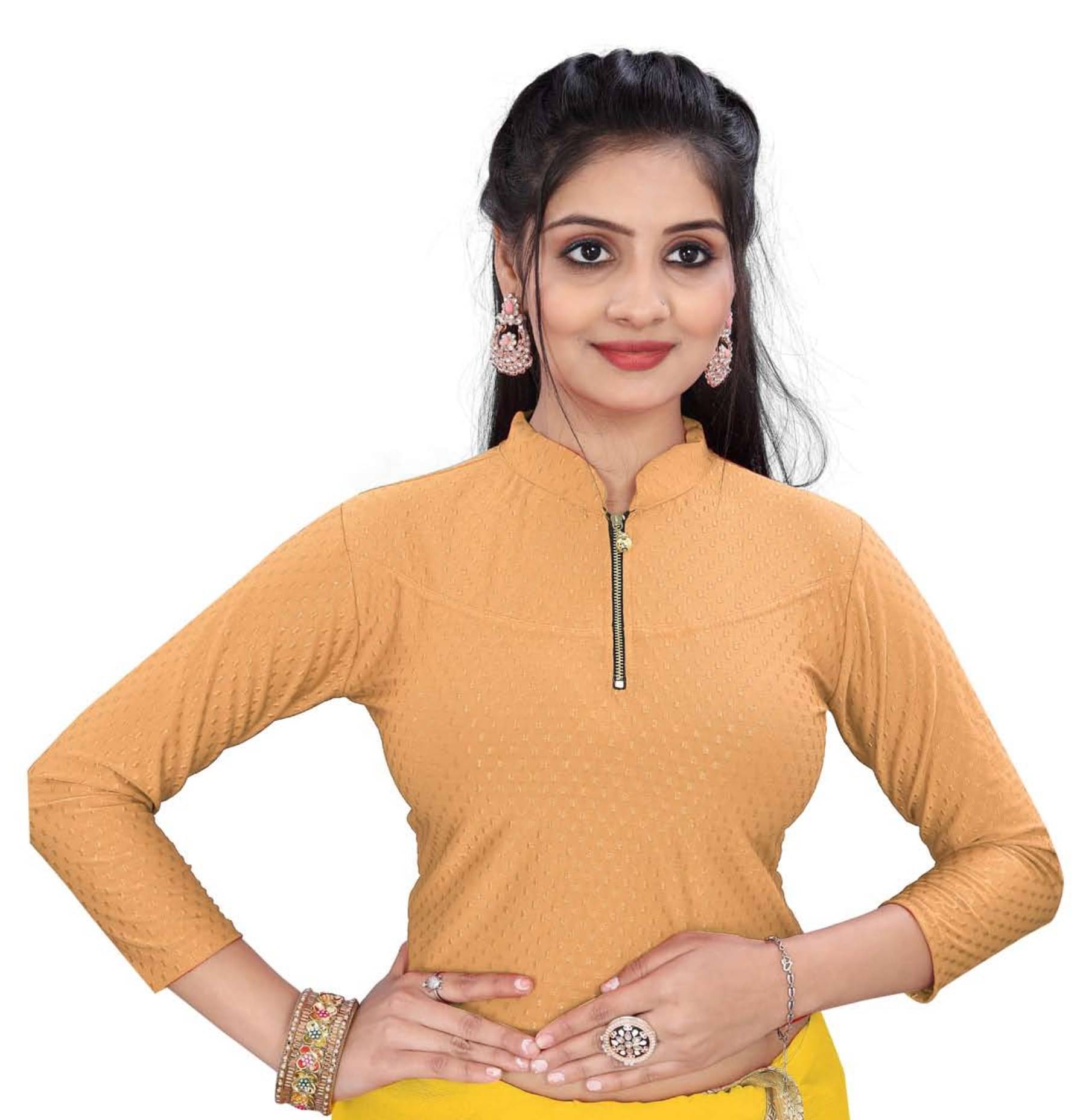     			DELTIN HUB Beige Readymade without Pad Cotton Blend Women's Blouse ( Pack of 1 )