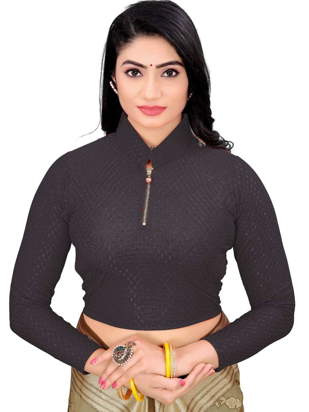     			DELTIN HUB Black Readymade without Pad Cotton Blend Women's Blouse ( Pack of 1 )