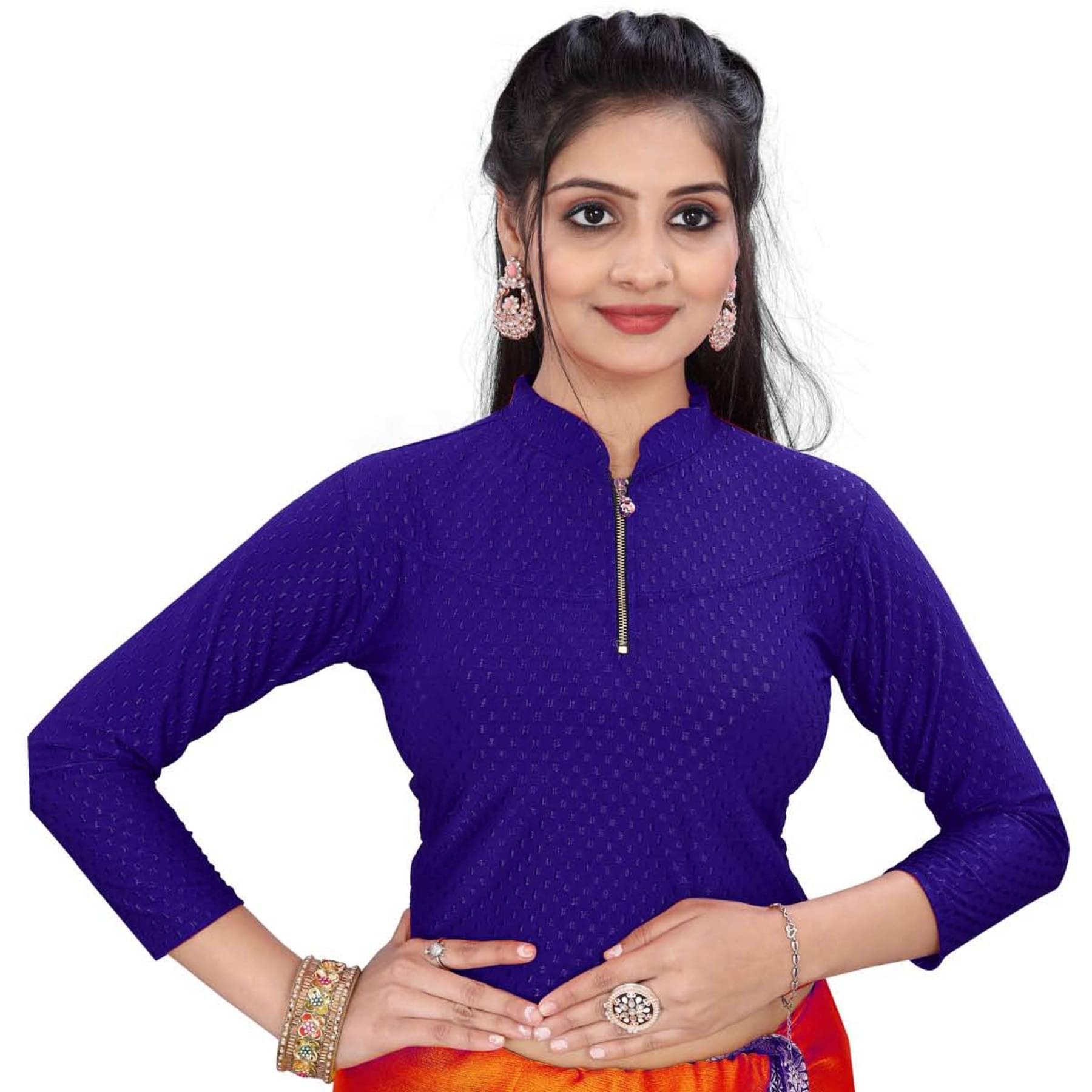     			DELTIN HUB Blue Readymade without Pad Cotton Blend Women's Blouse ( Pack of 1 )