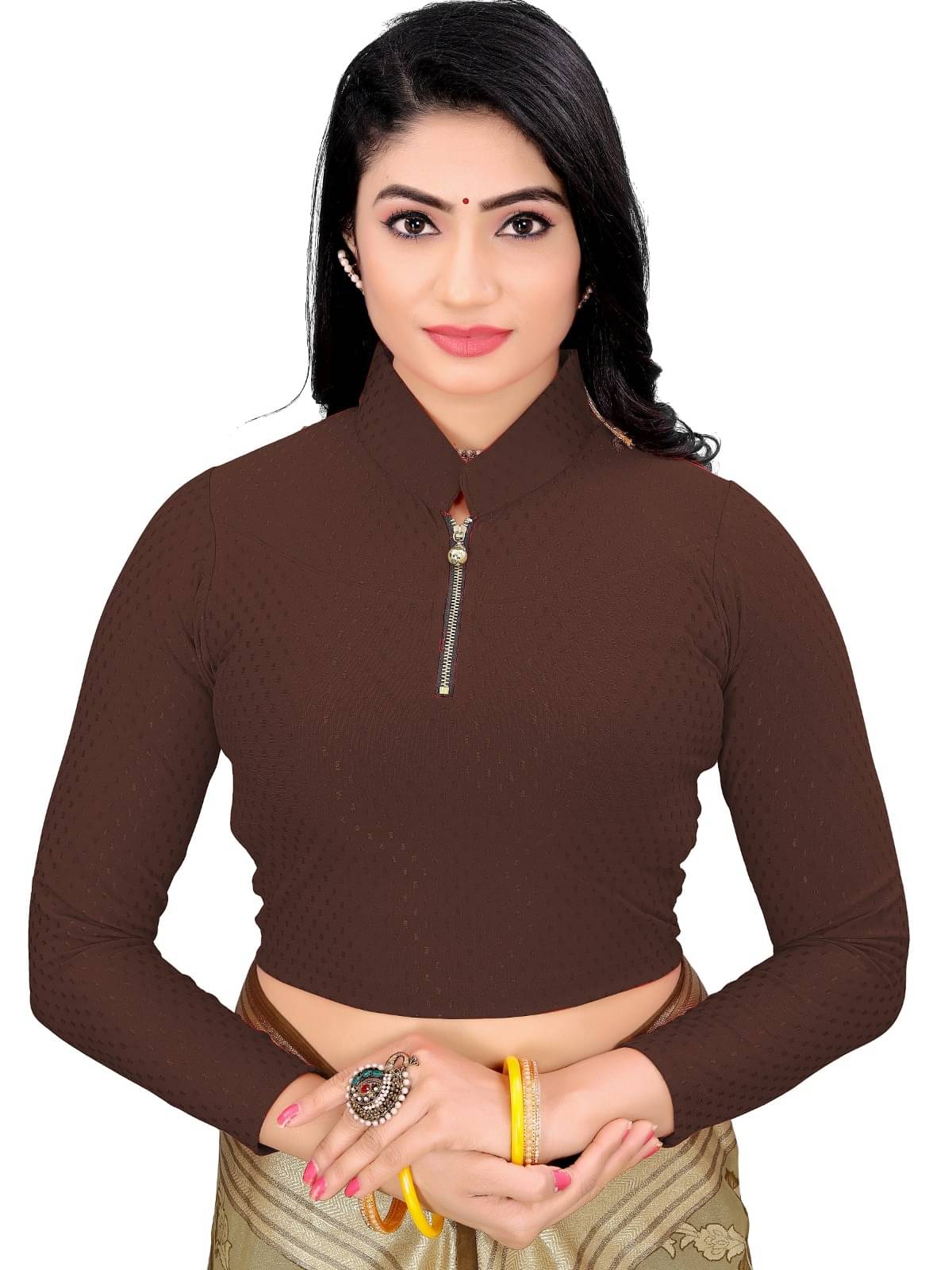 DELTIN HUB Brown Readymade without Pad Cotton Blend Women's Blouse ( Pack of 1 )     			DELTIN HUB Brown Readymade without Pad Cotton Blend Women's Blouse ( Pack of 1 )