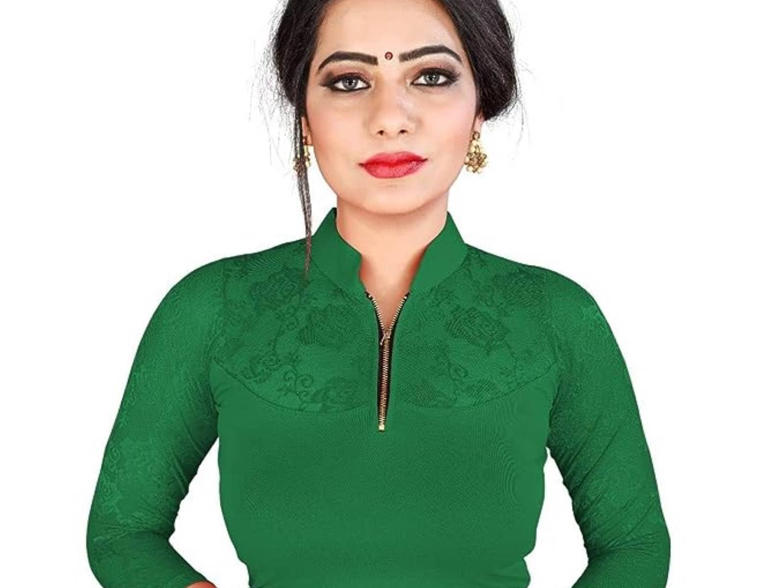    			DELTIN HUB Green Readymade without Pad Cotton Blend Women's Blouse ( Pack of 1 )