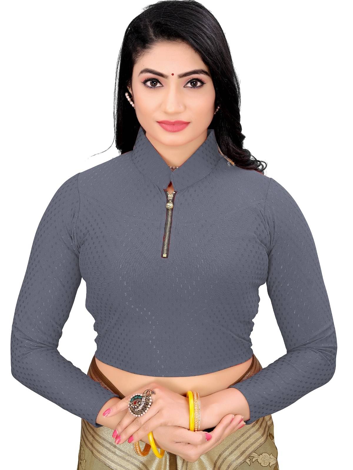 DELTIN HUB Grey Readymade without Pad Cotton Blend Women's Blouse ( Pack of 1 ) DELTIN HUB Grey Readymade without Pad Cotton Blend Women's Blouse ( Pack of 1 )
