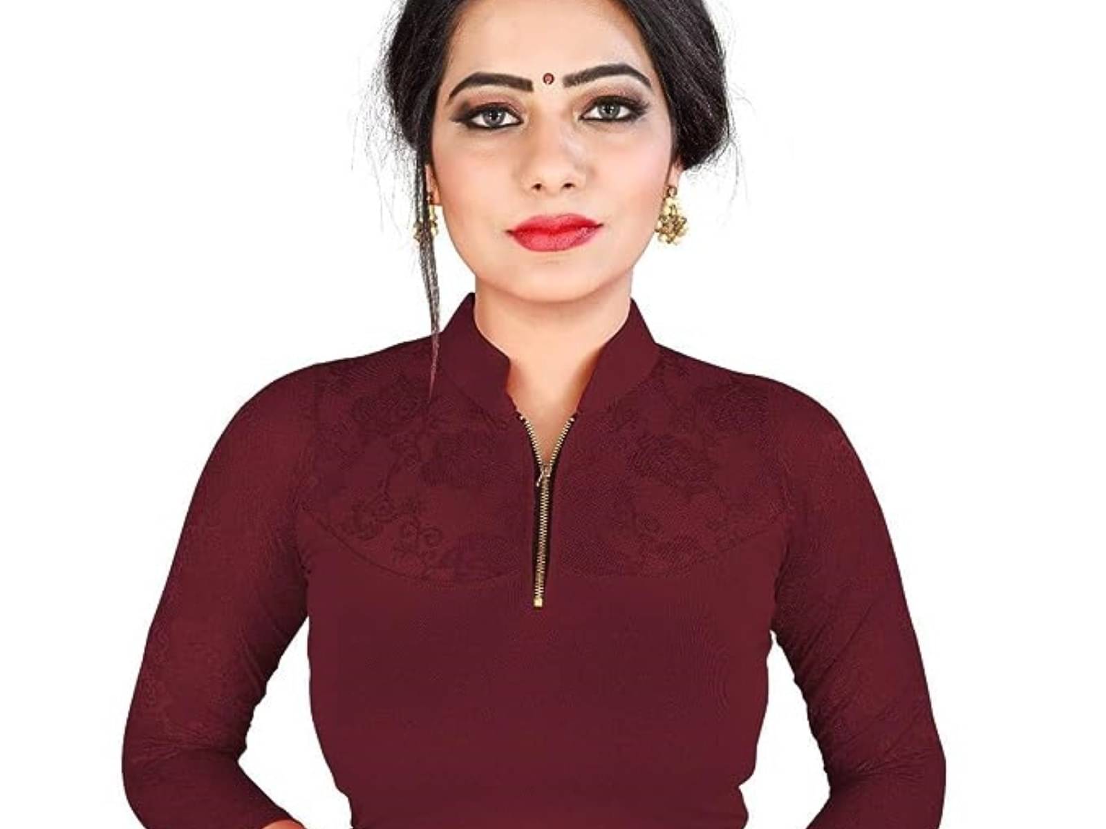     			DELTIN HUB Maroon Readymade without Pad Cotton Blend Women's Blouse ( Pack of 1 )