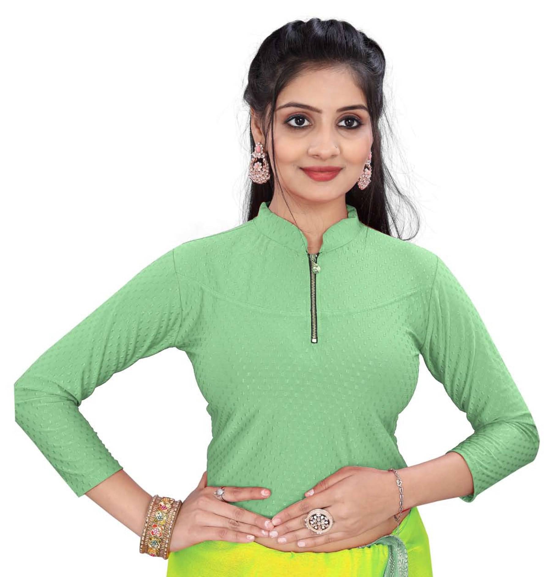     			DELTIN HUB Mint Green Readymade without Pad Cotton Blend Women's Blouse ( Pack of 1 )