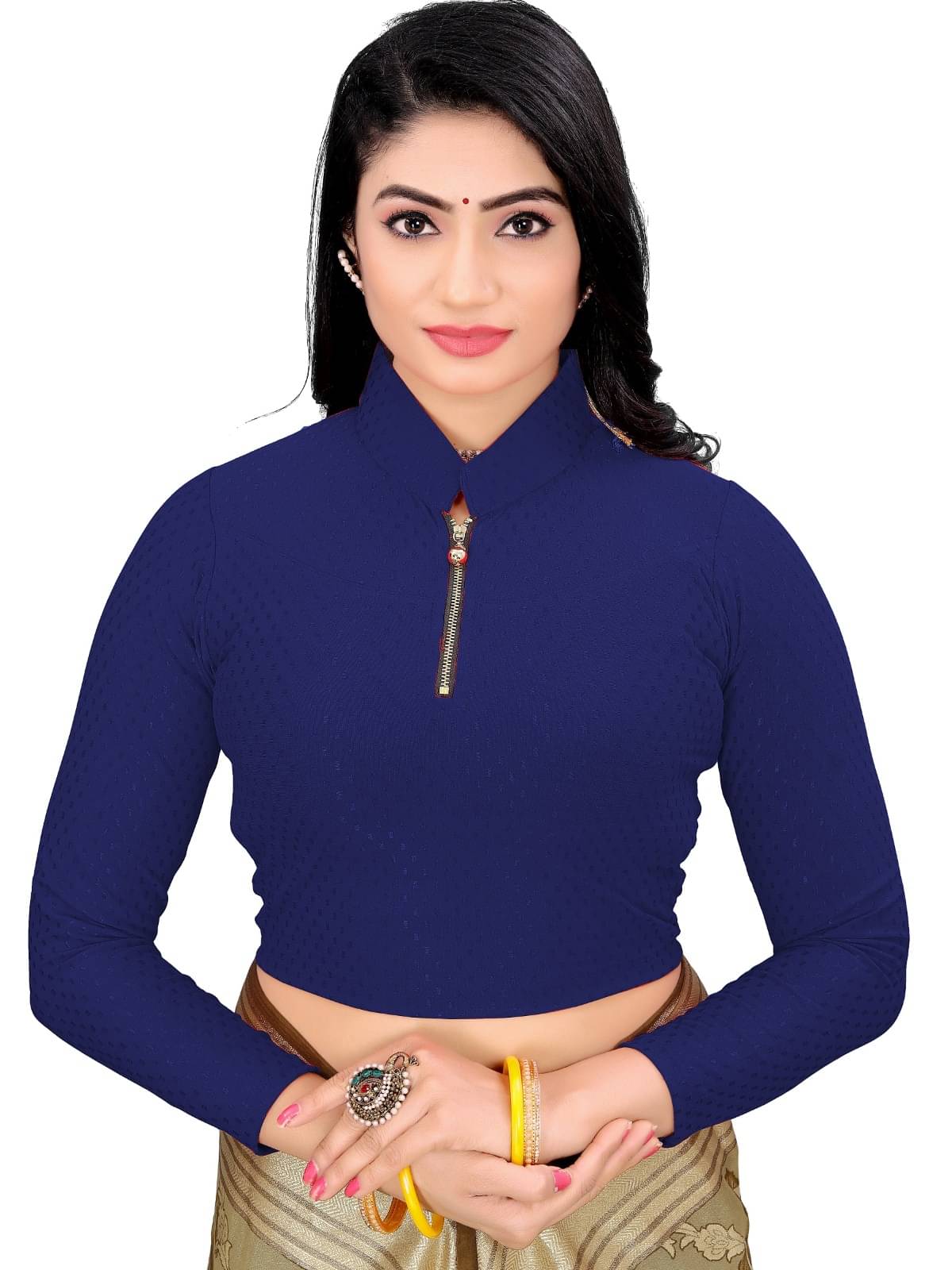 DELTIN HUB Navy Blue Readymade without Pad Cotton Blend Women's Blouse ( Pack of 1 ) DELTIN HUB Navy Blue Readymade without Pad Cotton Blend Women's Blouse ( Pack of 1 )