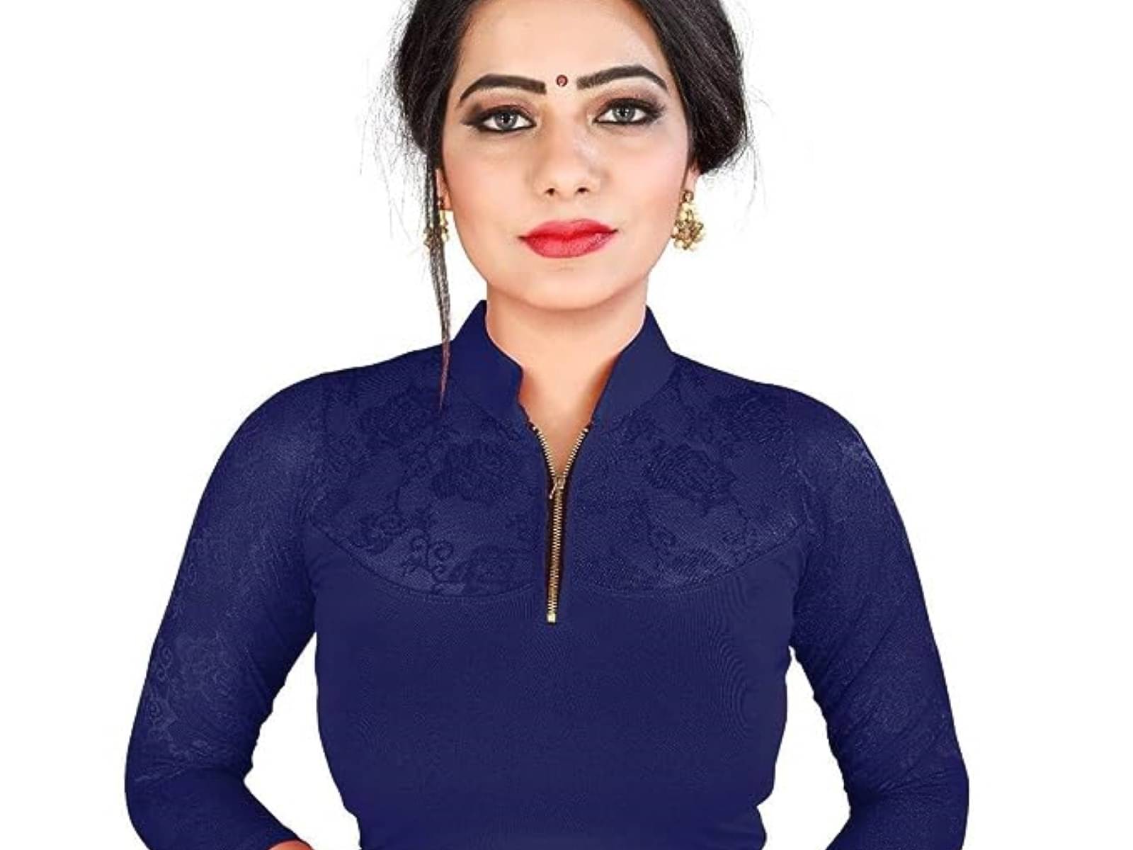 DELTIN HUB Navy Blue Readymade without Pad Cotton Blend Women's Blouse ( Pack of 1 ) DELTIN HUB Navy Blue Readymade without Pad Cotton Blend Women's Blouse ( Pack of 1 )