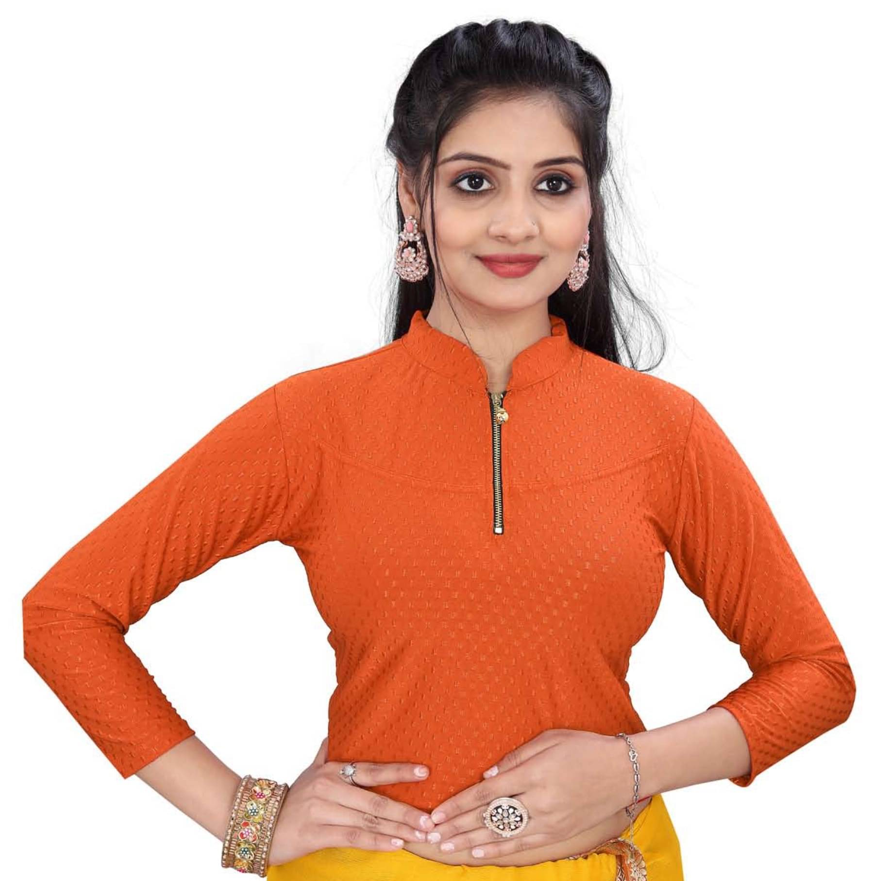 DELTIN HUB Orange Readymade without Pad Cotton Blend Women's Blouse ( Pack of 1 ) DELTIN HUB Orange Readymade without Pad Cotton Blend Women's Blouse ( Pack of 1 )