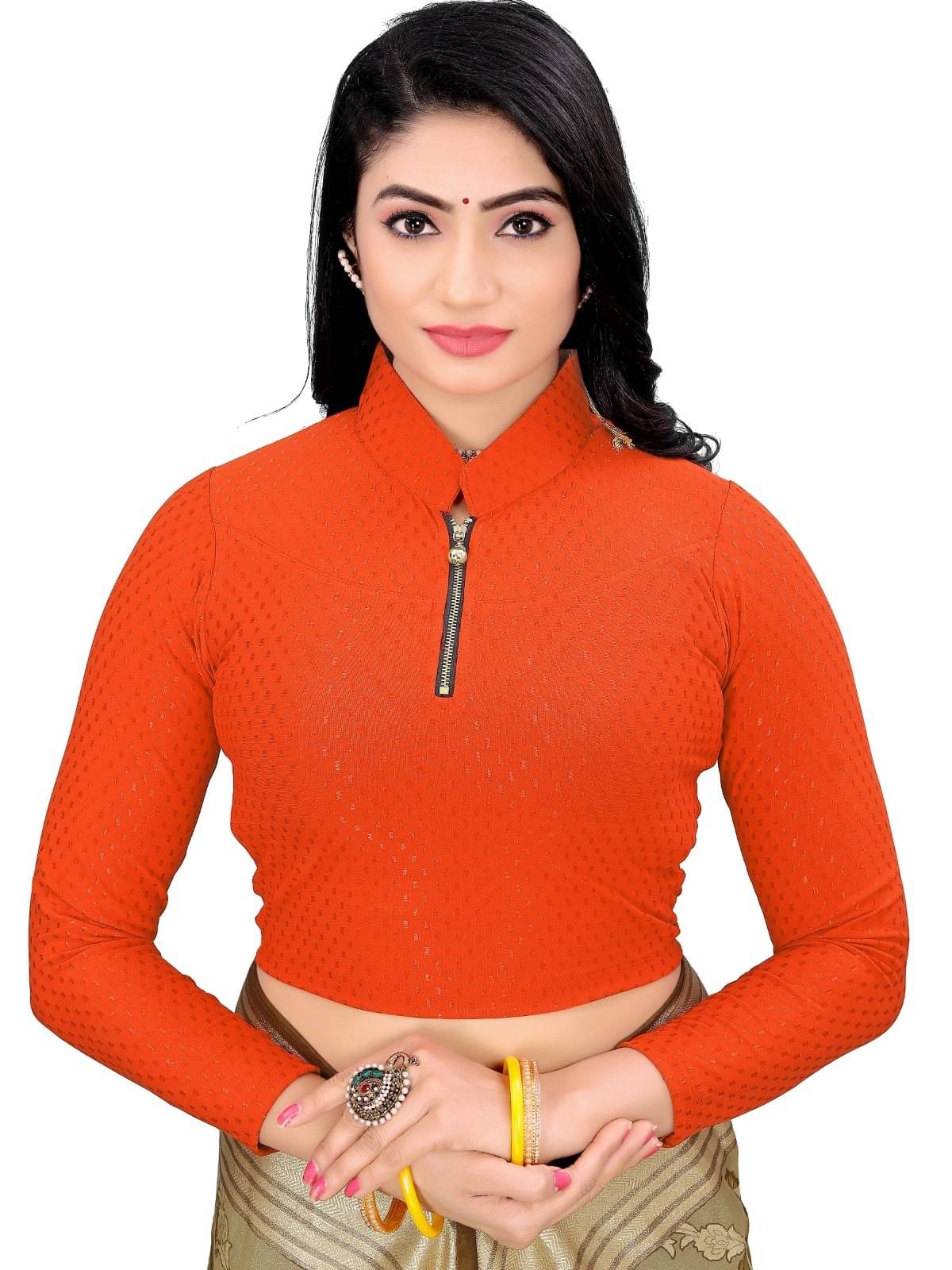     			DELTIN HUB Orange Readymade without Pad Cotton Blend Women's Blouse ( Pack of 1 )
