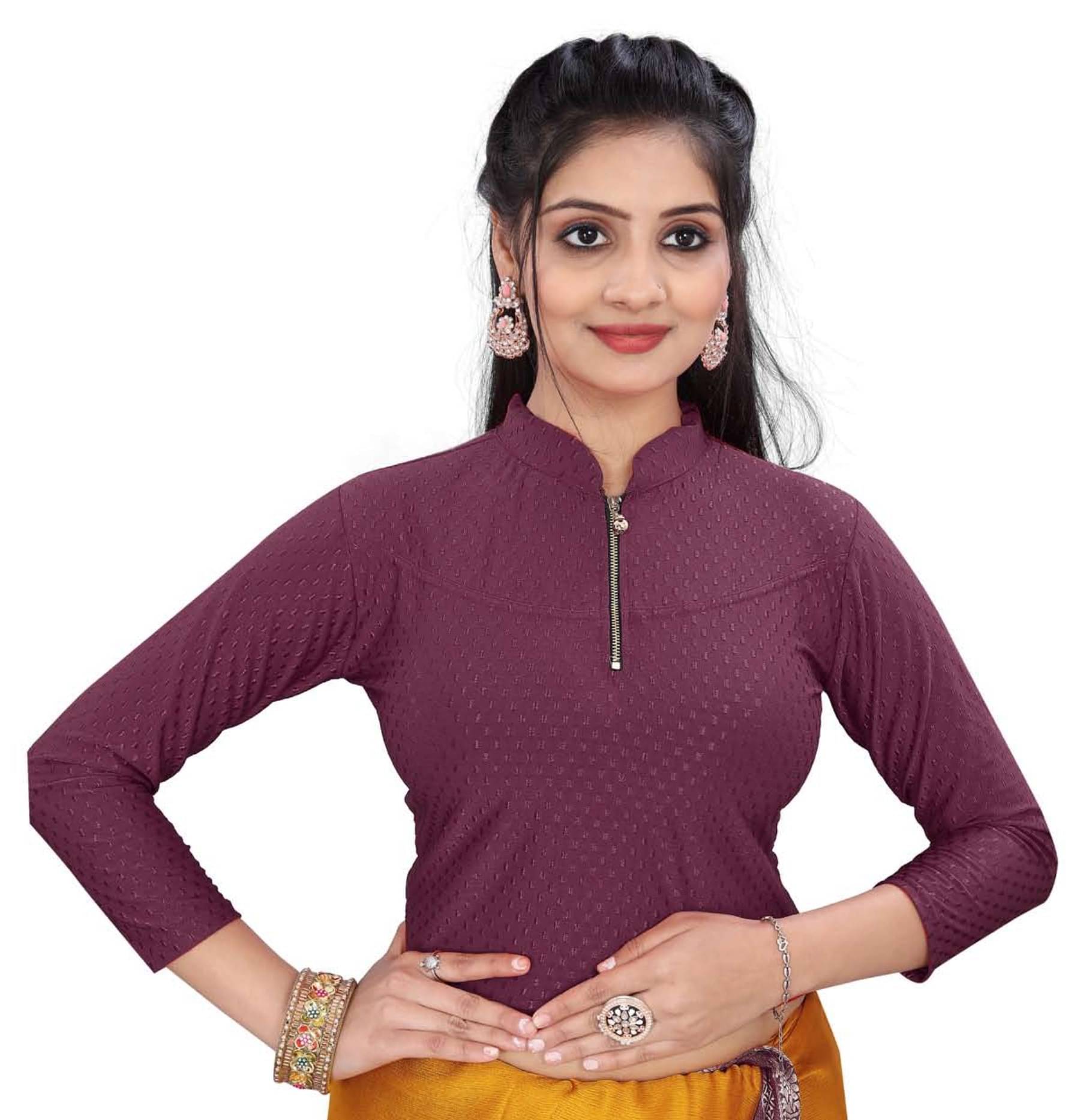 DELTIN HUB Purple Readymade without Pad Cotton Blend Women's Blouse ( Pack of 1 ) DELTIN HUB Purple Readymade without Pad Cotton Blend Women's Blouse ( Pack of 1 )