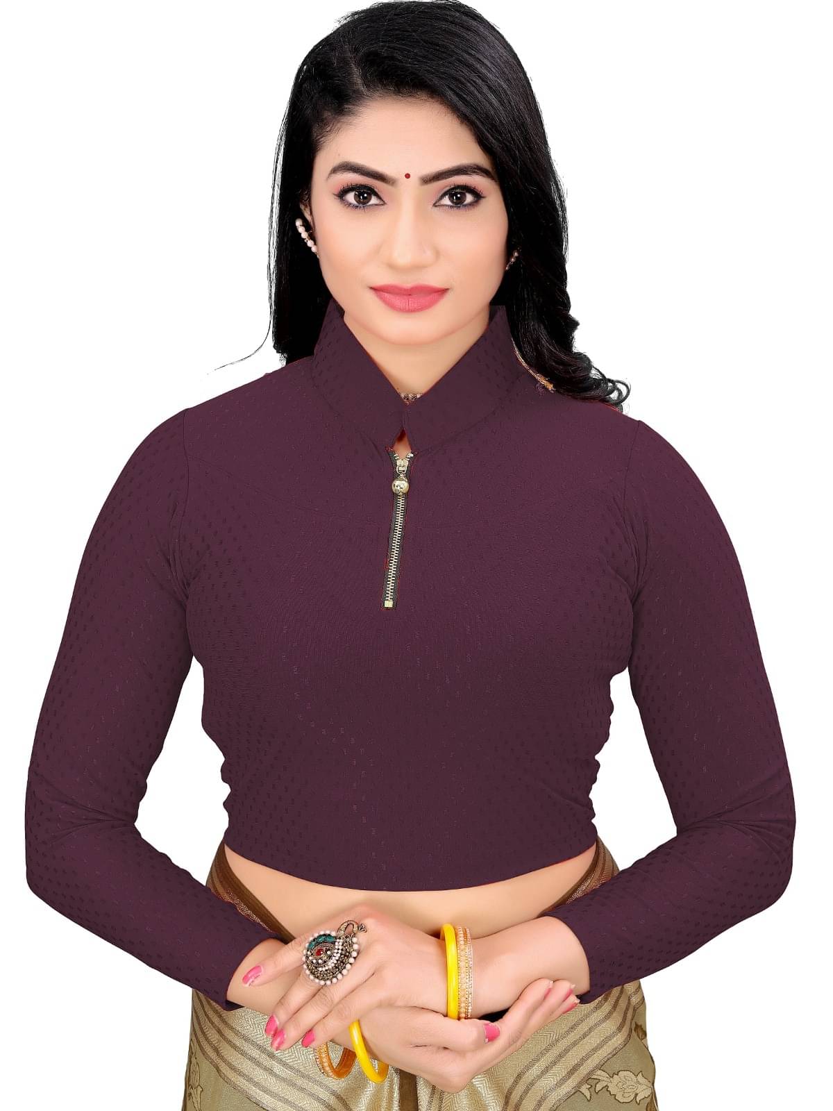 DELTIN HUB Purple Readymade without Pad Cotton Blend Women's Blouse ( Pack of 1 ) DELTIN HUB Purple Readymade without Pad Cotton Blend Women's Blouse ( Pack of 1 )