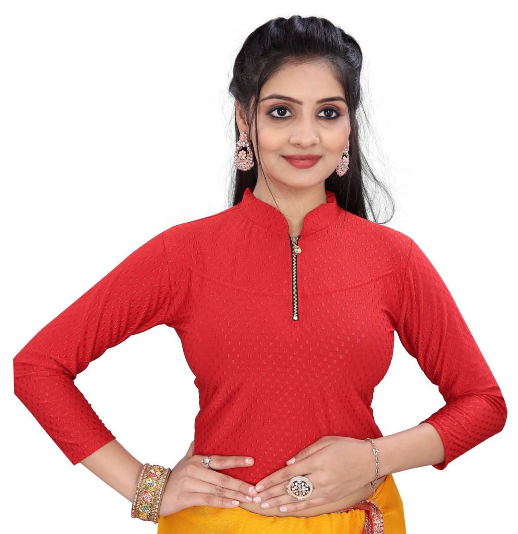 DELTIN HUB Red Readymade without Pad Cotton Blend Women's Blouse ( Pack of 1 ) DELTIN HUB Red Readymade without Pad Cotton Blend Women's Blouse ( Pack of 1 )
