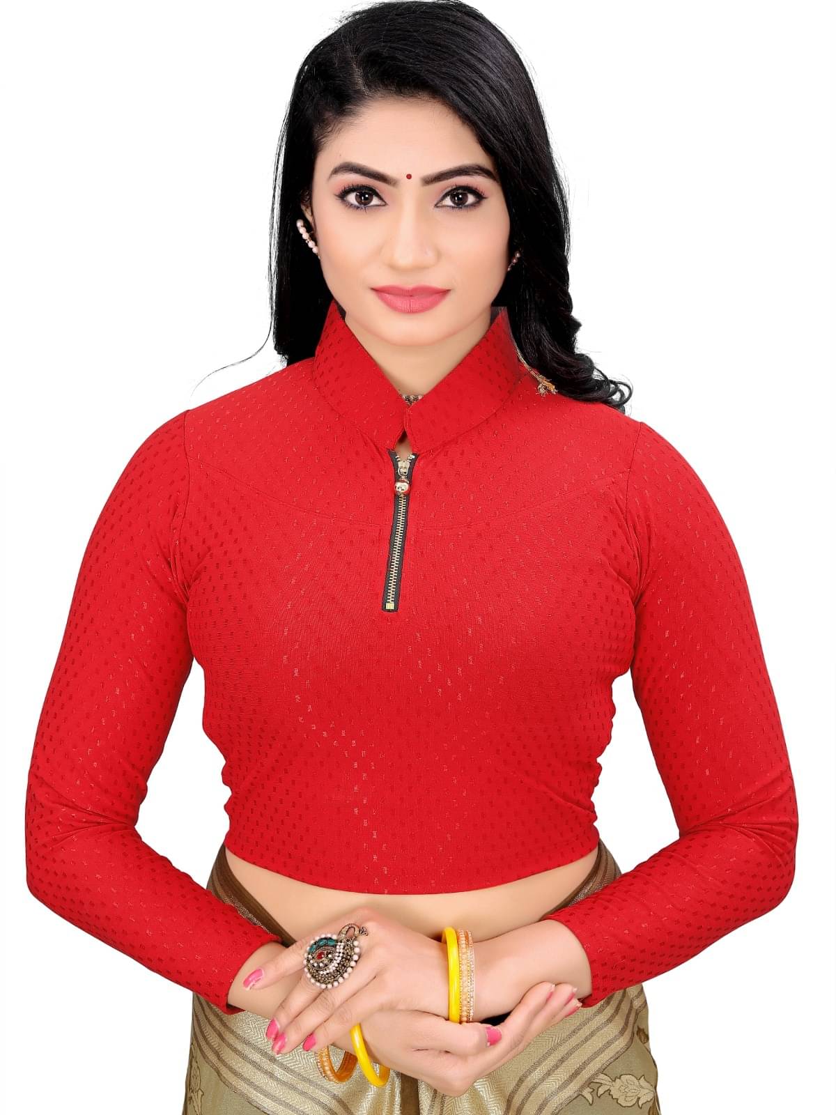 DELTIN HUB Red Readymade without Pad Cotton Blend Women's Blouse ( Pack of 1 ) DELTIN HUB Red Readymade without Pad Cotton Blend Women's Blouse ( Pack of 1 )