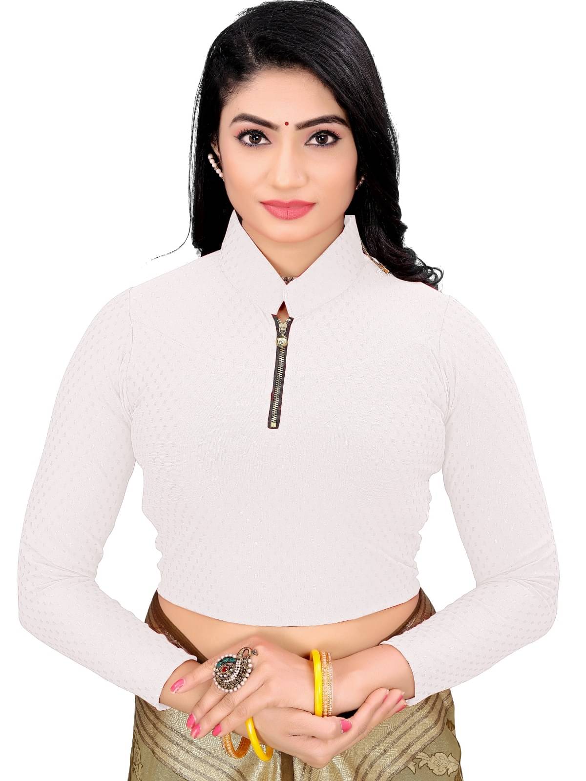     			DELTIN HUB White Readymade without Pad Cotton Blend Women's Blouse ( Pack of 1 )