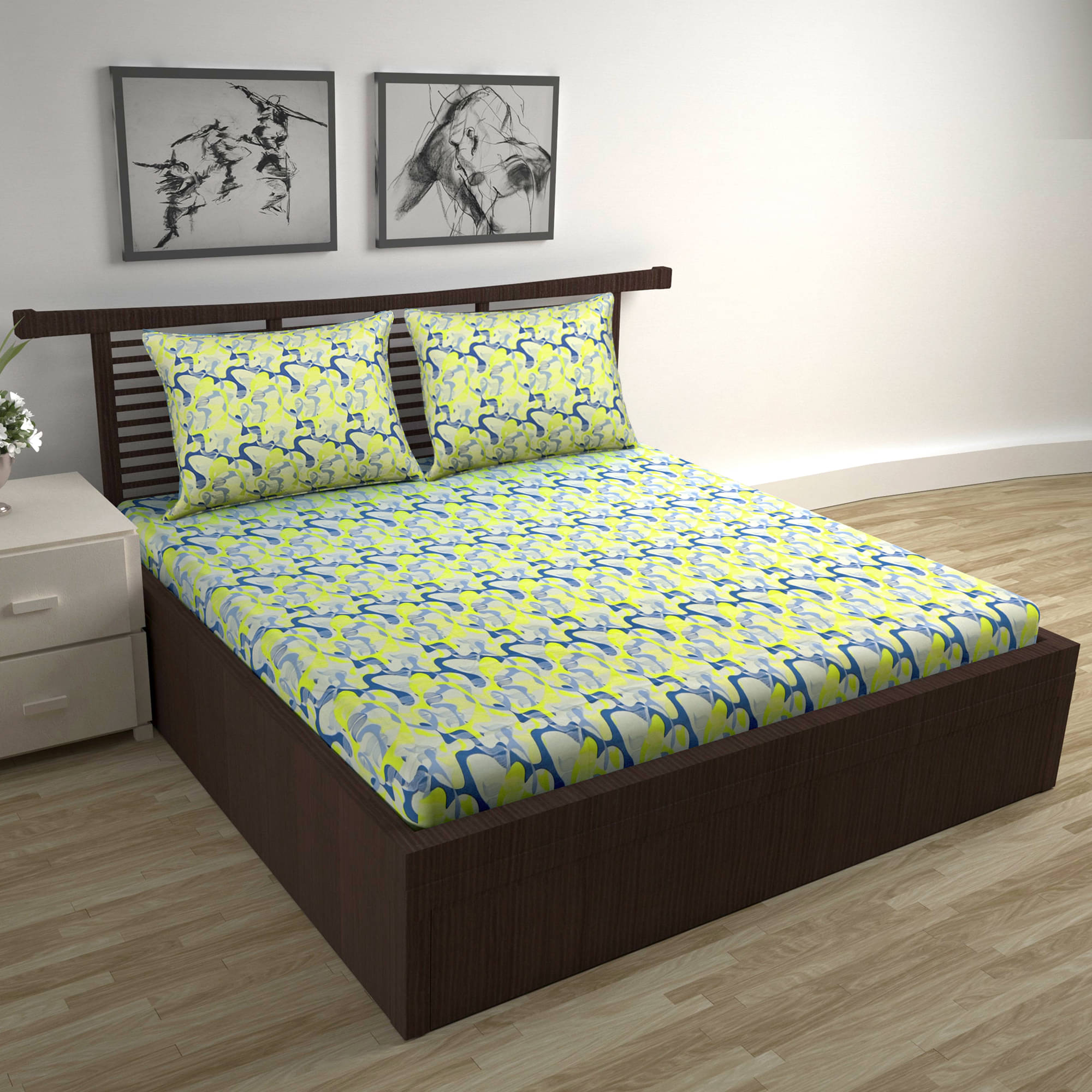 DIVINE CASA Cotton 1 Double Bedsheet with 2 Pillow Covers ( Lime Green ) DIVINE CASA Cotton 1 Double Bedsheet with 2 Pillow Covers ( Lime Green )