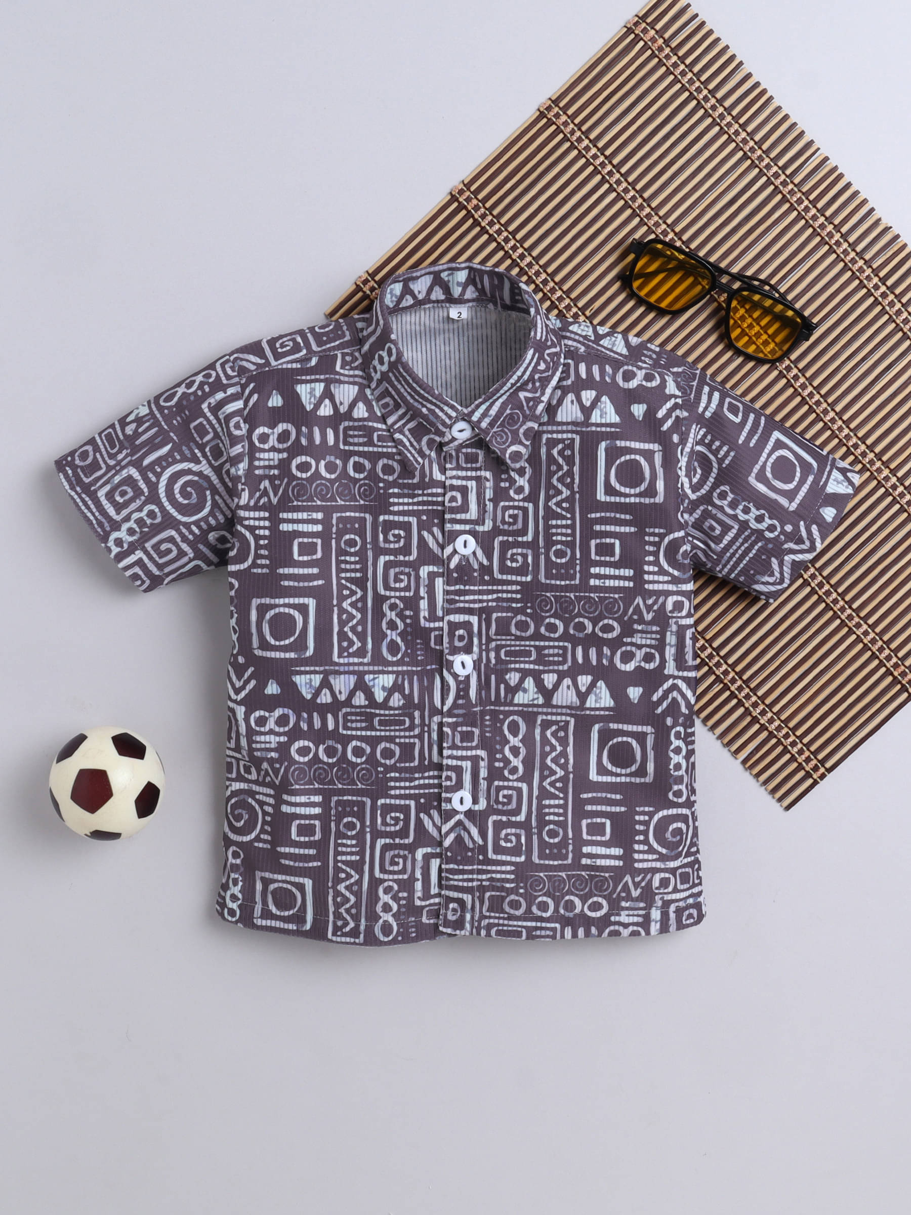 Fourfolds Pack of 1 Boys Cotton Blend Half Sleeves Shirt ( Brown ) Fourfolds Pack of 1 Boys Cotton Blend Half Sleeves Shirt ( Brown )