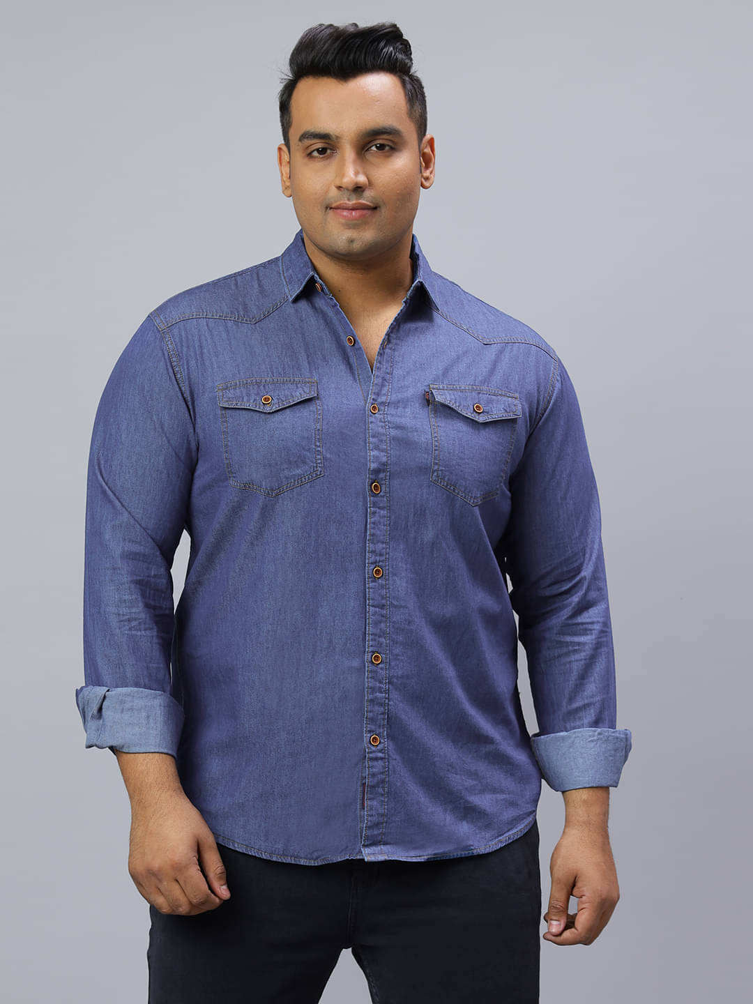     			HJ HASASI Denim Regular Fit Solids Full Sleeves Men's Casual Shirt - Blue ( Pack of 1 )