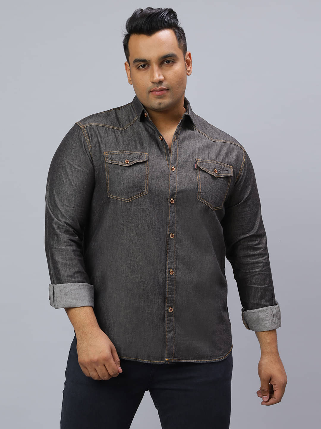 HJ HASASI Denim Regular Fit Solids Full Sleeves Men's Casual Shirt - Black ( Pack of 1 ) HJ HASASI Denim Regular Fit Solids Full Sleeves Men's Casual Shirt - Black ( Pack of 1 )