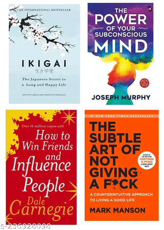     			HOW TO WIN FRIENDS AND INFLUENCE PEOPLE + THE POWER OF SUBCONSCIOUS MIND + IKIGAI + THE SUBTLE ART OF NOT GIVING A FUCK