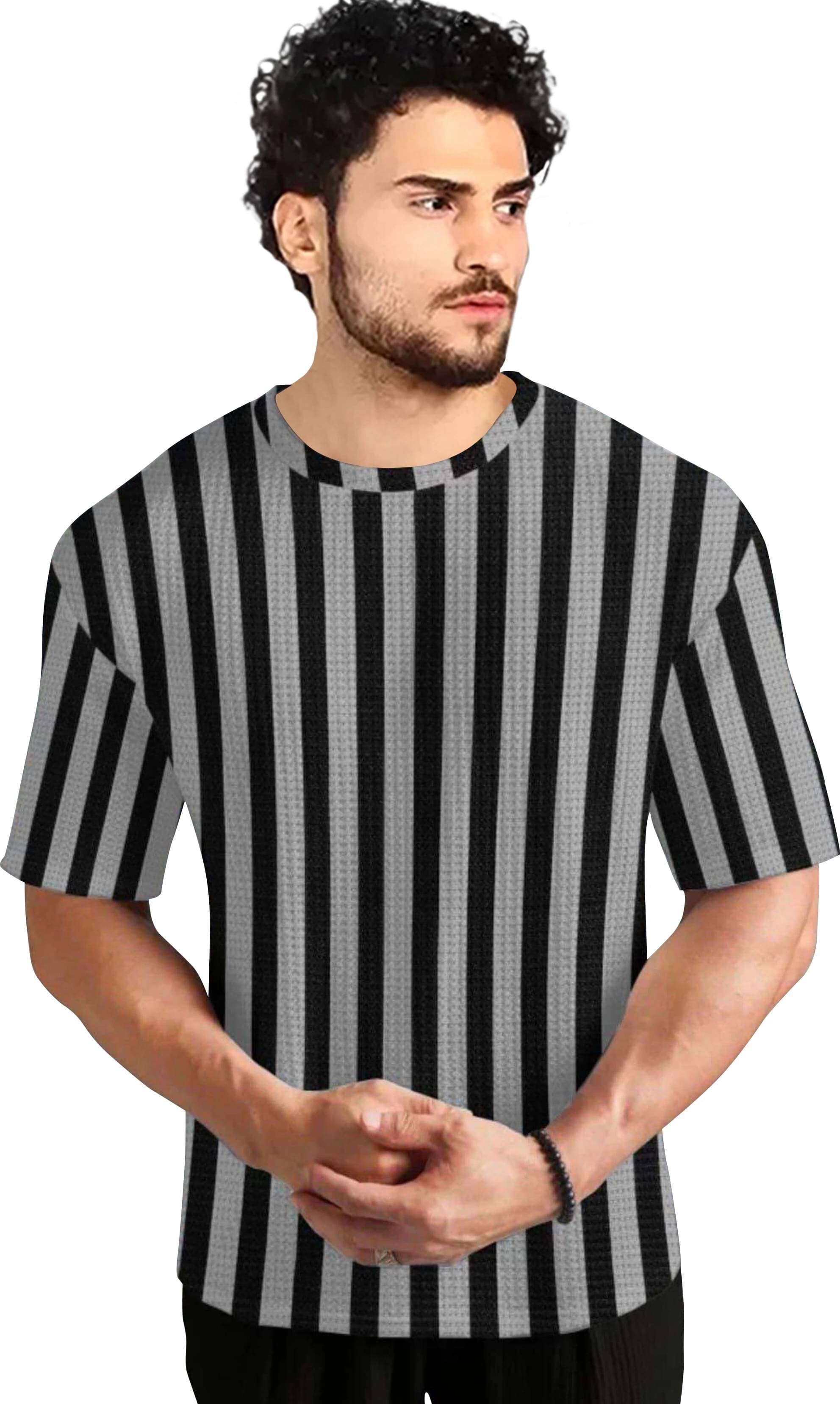     			Hoodler Men Cotton Blend Regular Fit Striped Polo T Shirt ( Grey )