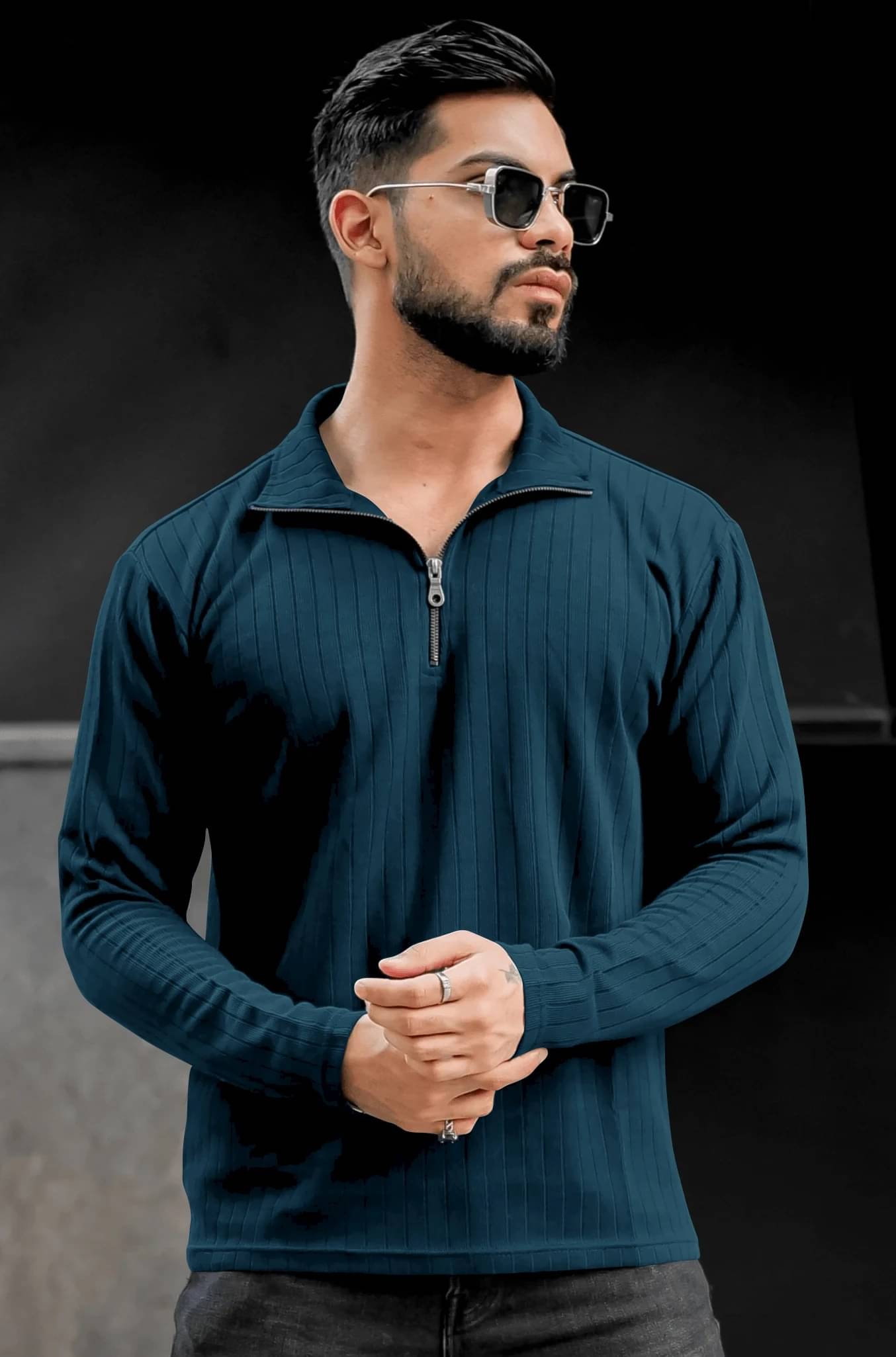     			Hoodler Men Cotton Blend Regular Fit Self Design Polo T Shirt ( Teal Blue )