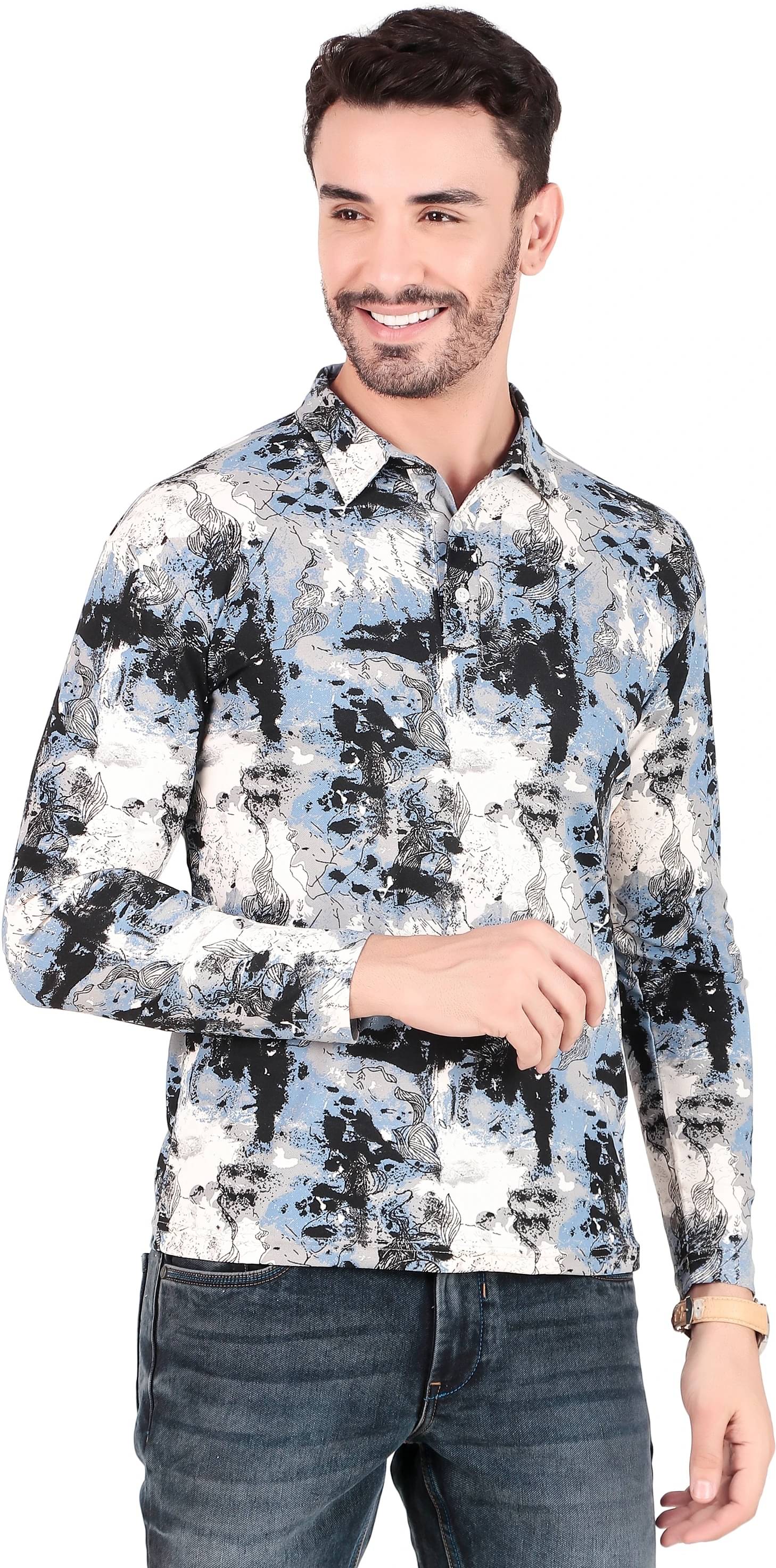     			Hoodler Men Cotton Blend Regular Fit Printed Polo T Shirt ( Blue )