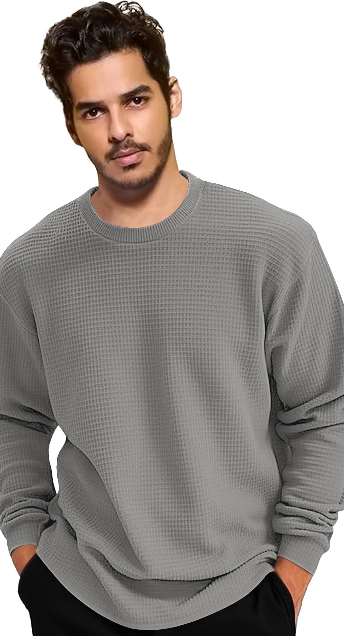     			Hoodler Men Cotton Blend Regular Fit Popcorn Textured T-Shirt ( Grey )