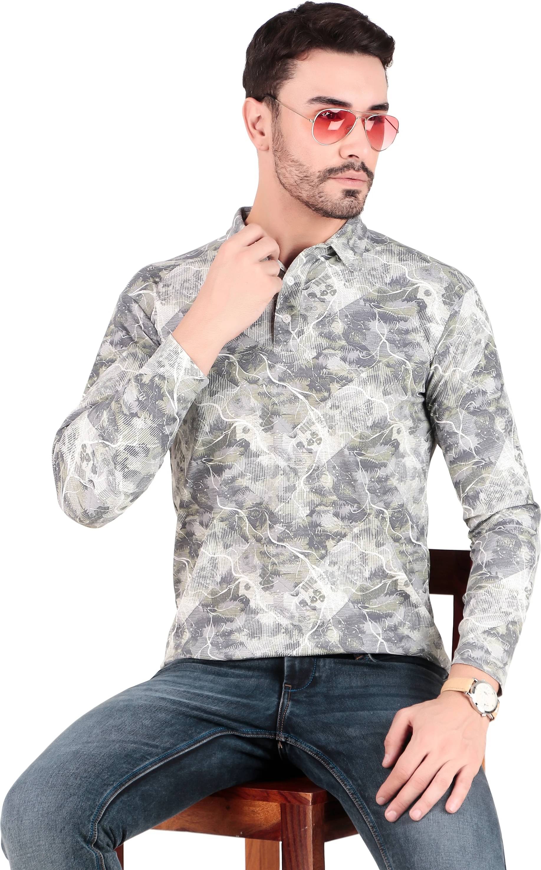     			Hoodler Men Cotton Blend Regular Fit Printed Polo T Shirt ( Grey )