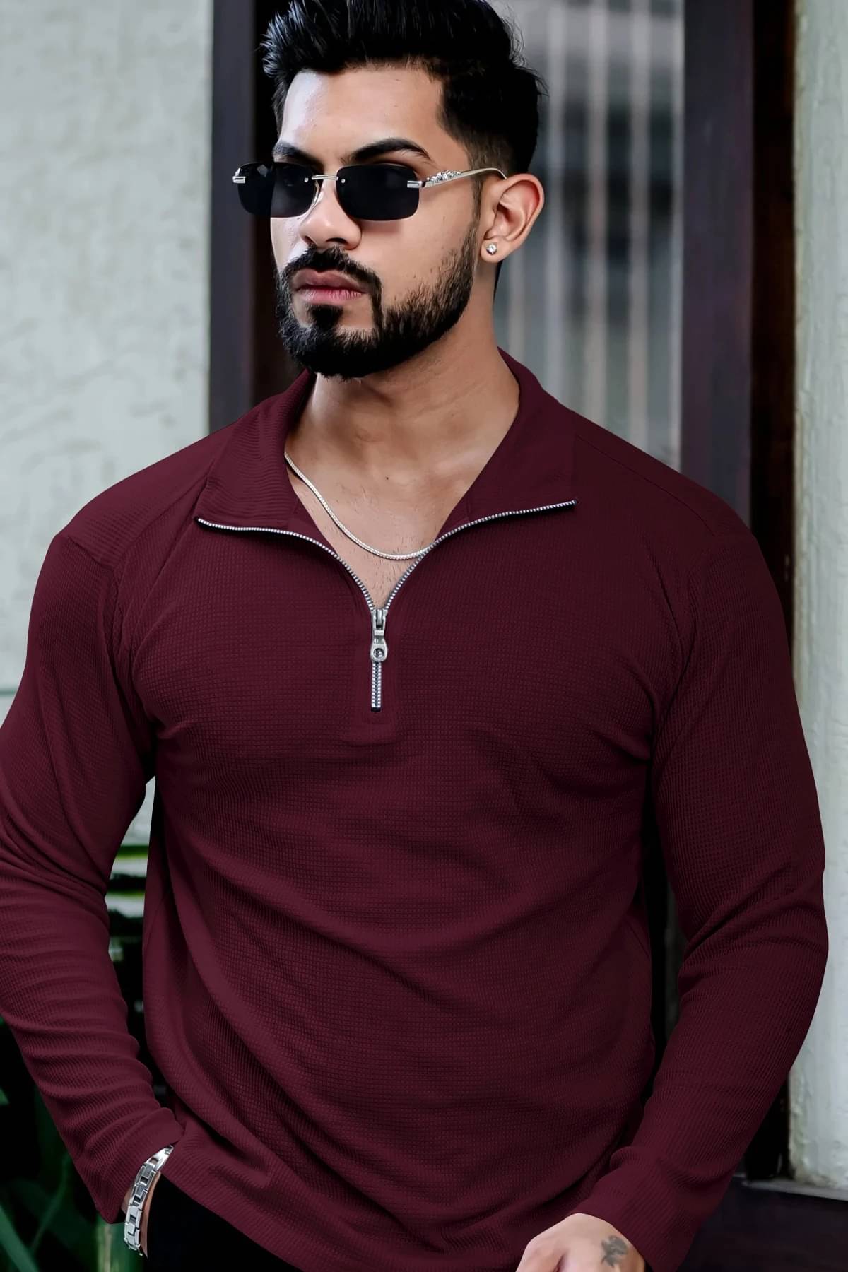 Hoodler Men Cotton Blend Regular Fit Solid Polo T Shirt ( Maroon )     			Hoodler Men Cotton Blend Regular Fit Solid Polo T Shirt ( Maroon )