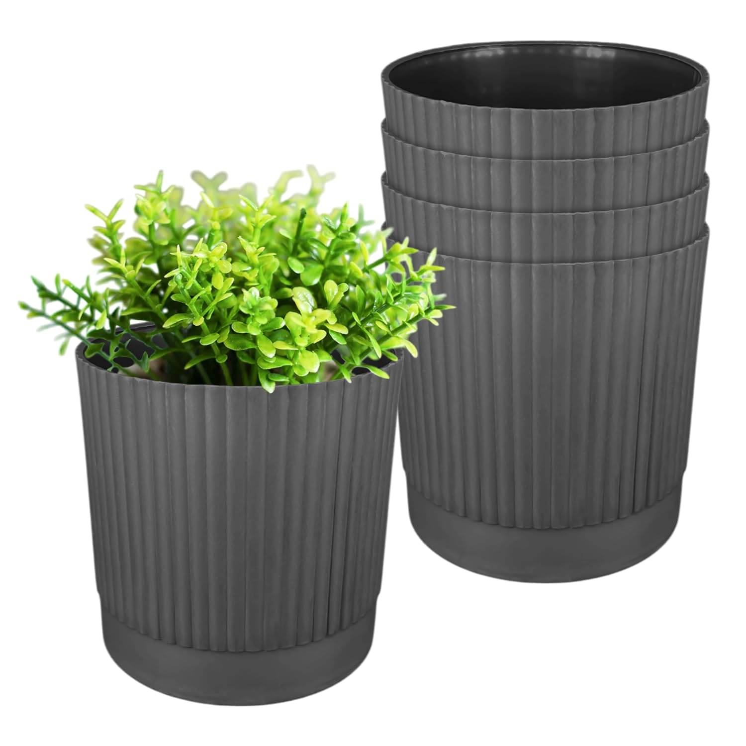     			Indoor and Outdoor Round Shape Black Scovpa Flower Pot 4 Inch (10.16 cm) |Set of 5 Plastic Planter|Suitable Use for Home/Office/Balcony Decoration