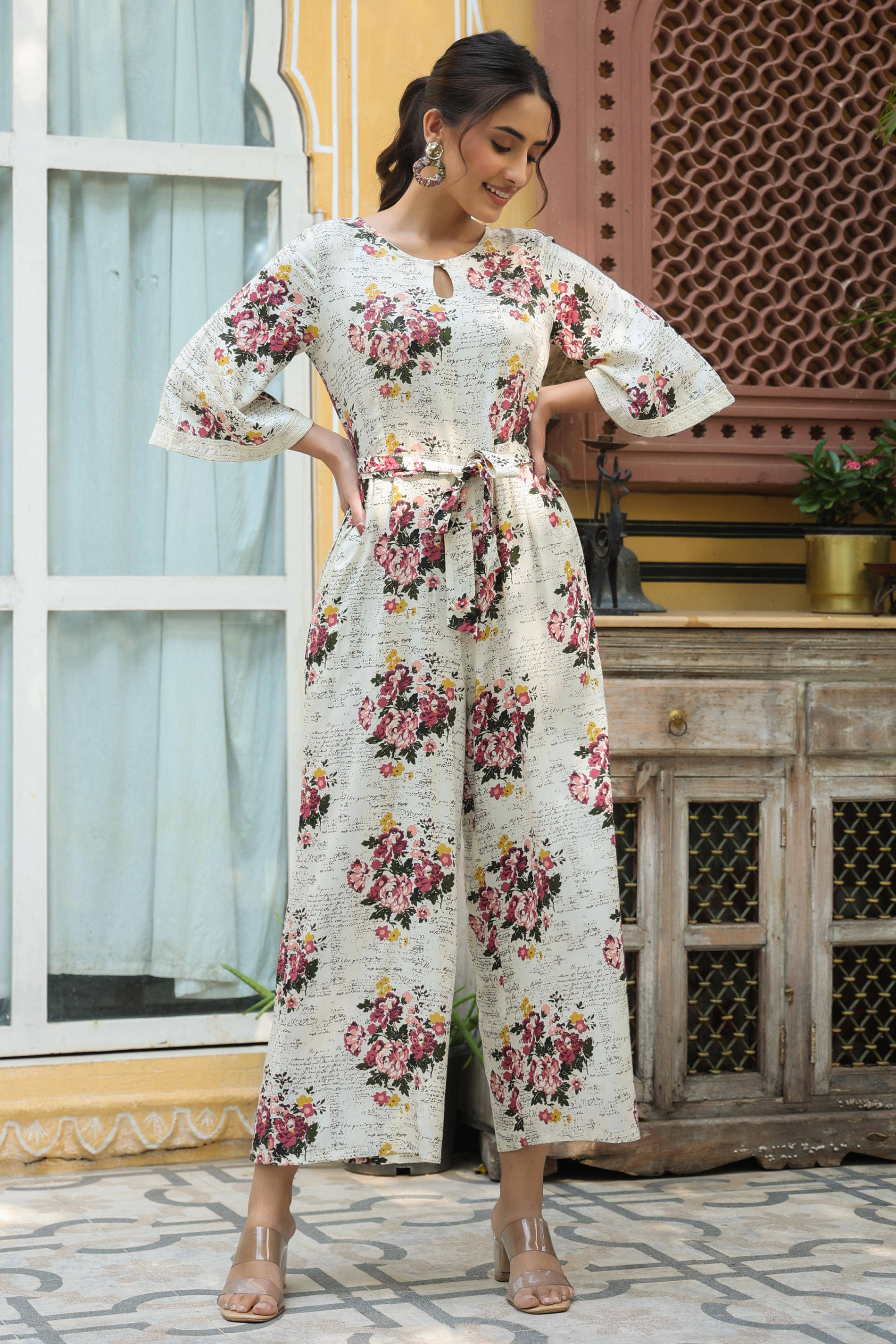     			Juniper Women Printed Rayon Jumpsuit ( Off White )